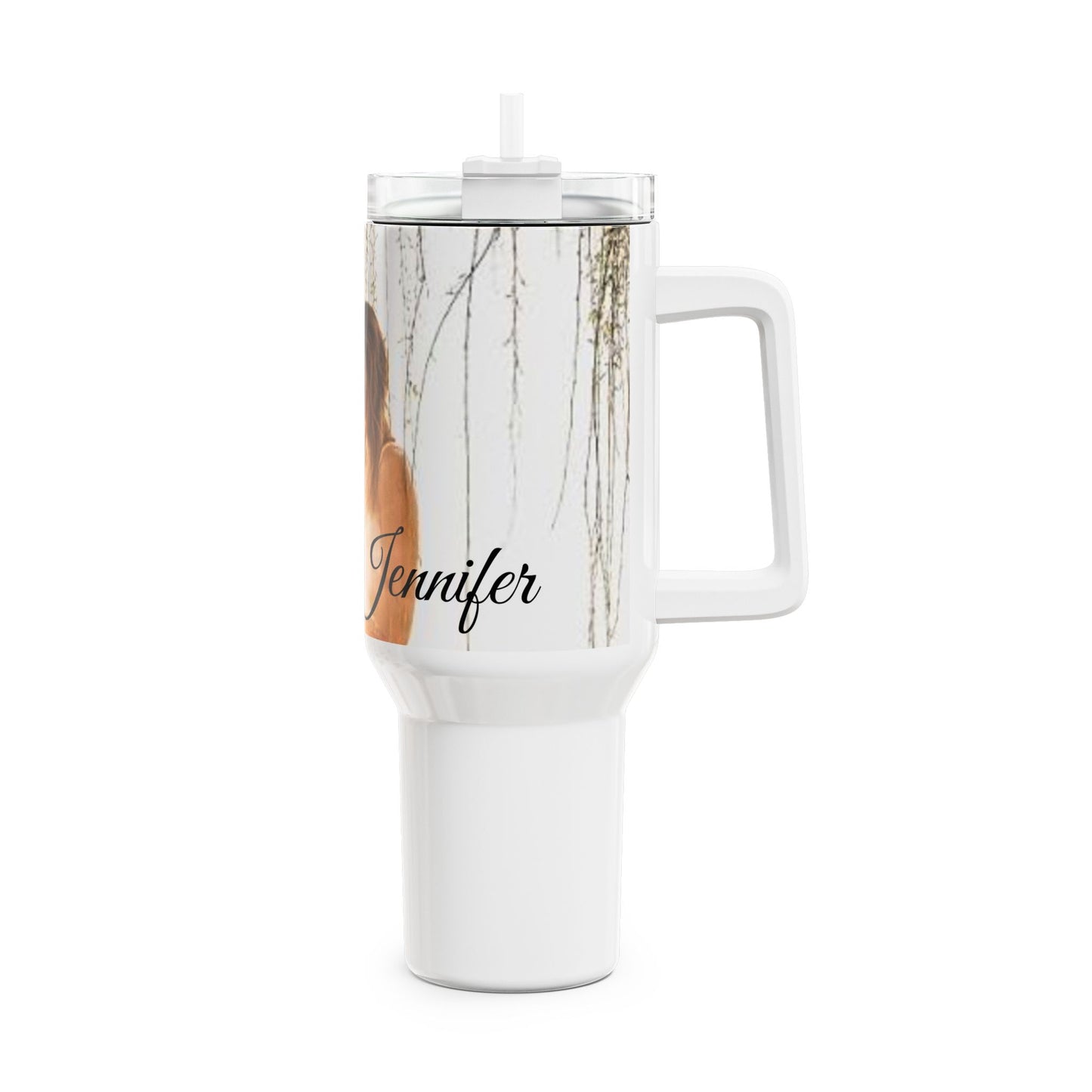 Romantic Couple Photo Tumbler, 40oz | Personalized Name Script