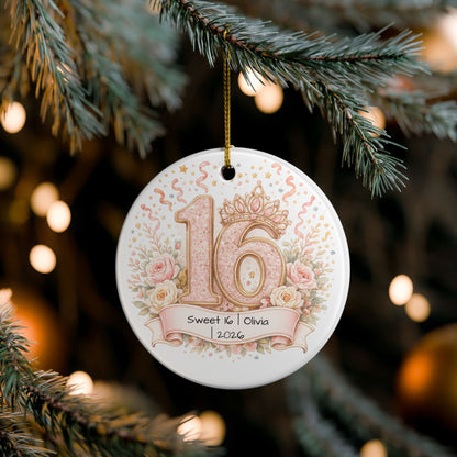 Sweet 16 Christmas Ornament Personalized with Name Year, Ceramic Birthday Keepsake, 16th Birthday Gift for Teen Girl
