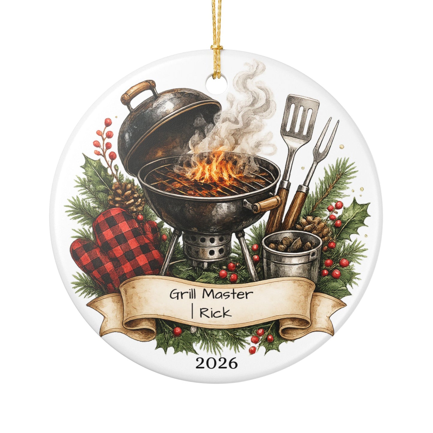 BBQ Father in Law Ornament Personalized, Grill Master Ceramic Keepsake with Name, Grilling FIL Gift 2026