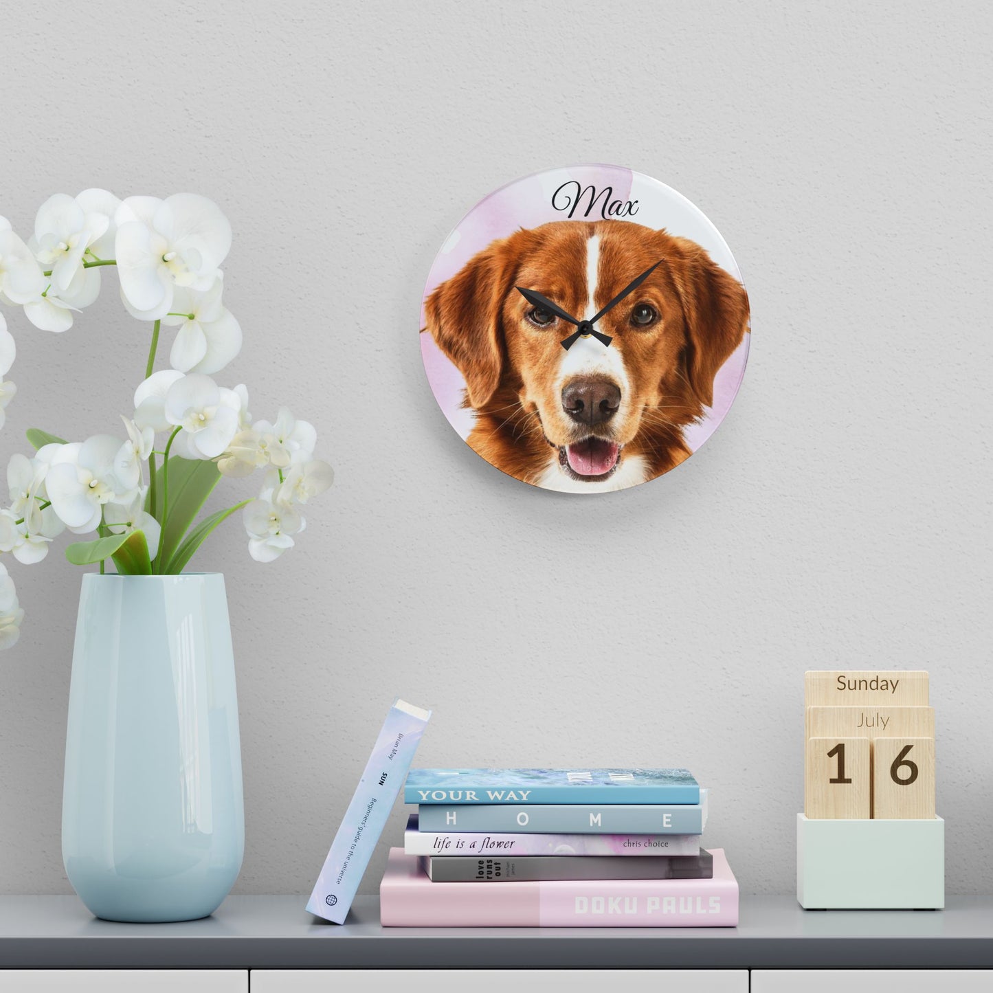 Personalized Dog Photo Wall Clock Acrylic | Custom Pet Portrait Clock