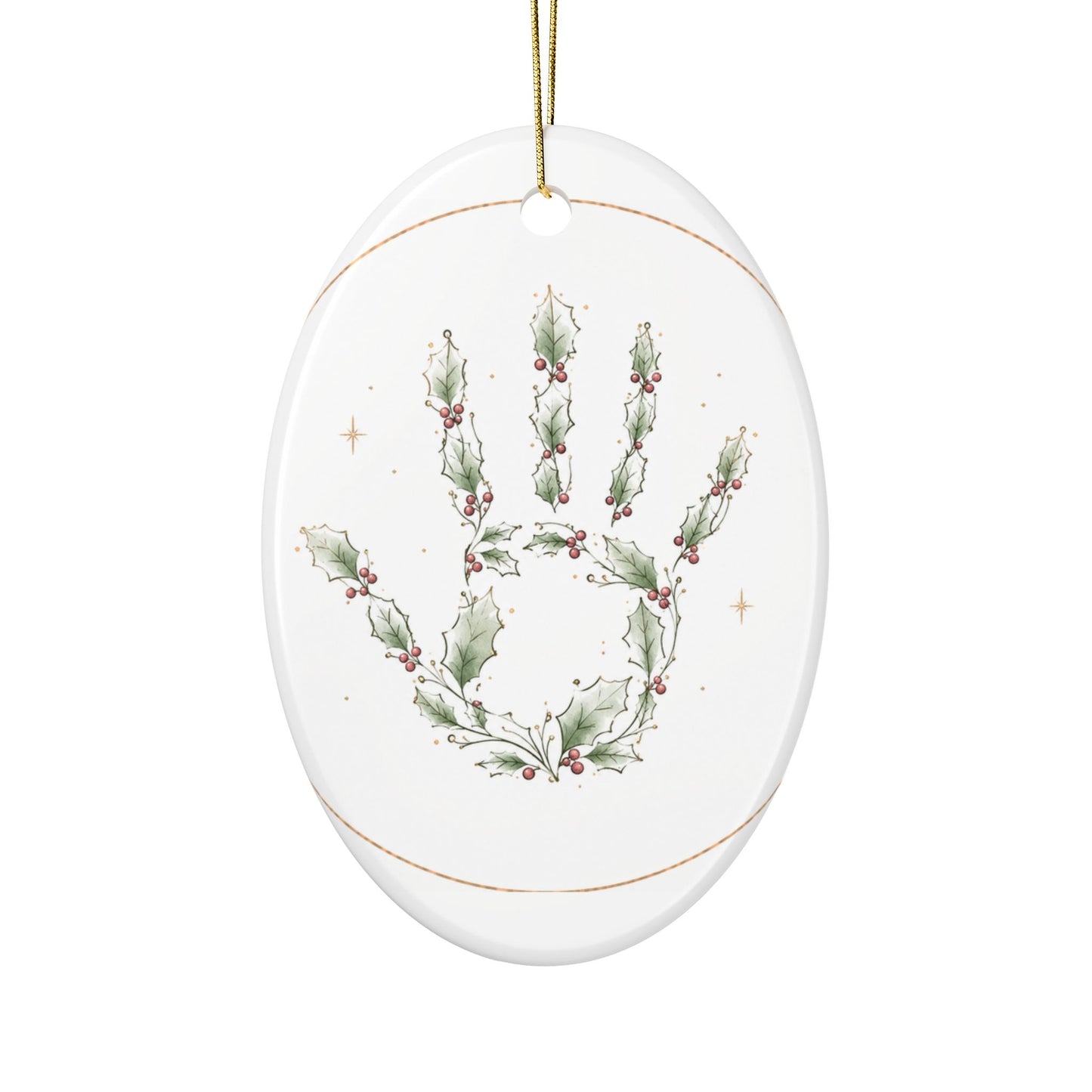 Holly Handprint Christmas Ornament | Ceramic Ornament