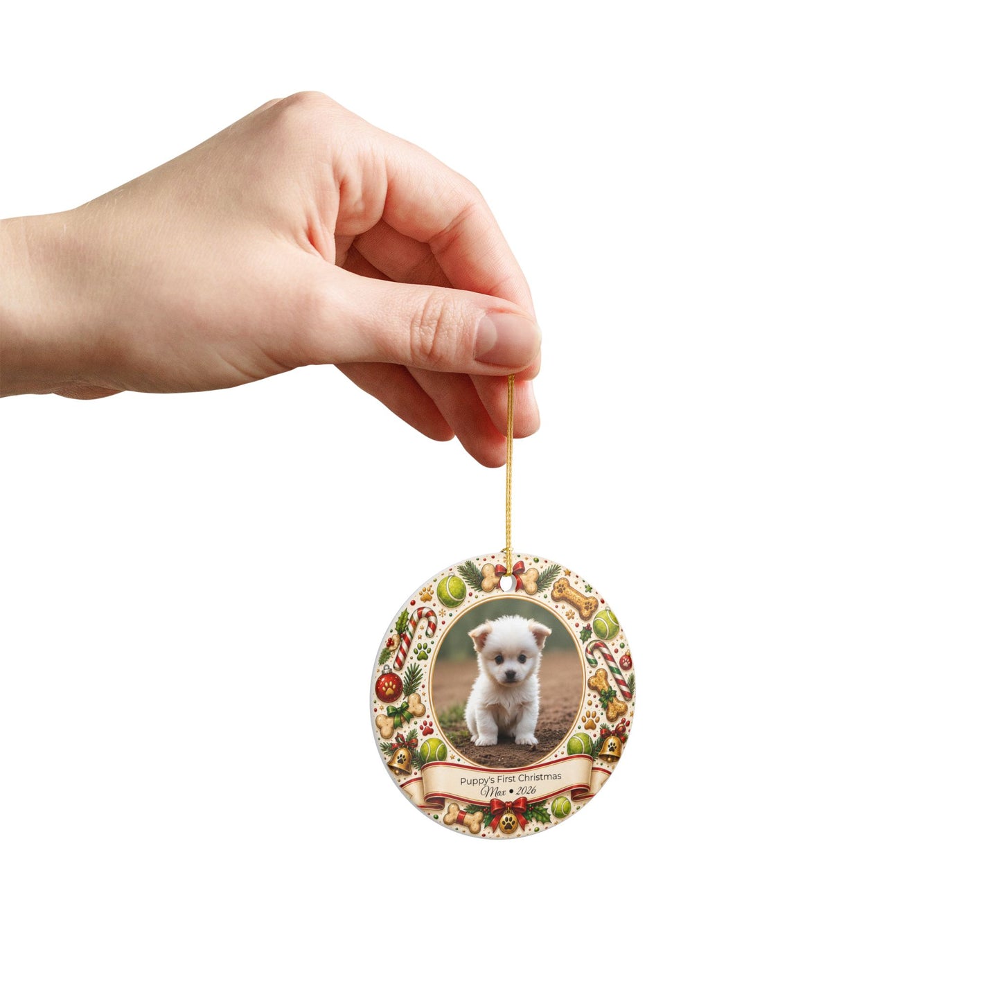 Puppy's First Christmas Ornament | Ceramic Photo Holiday Decoration