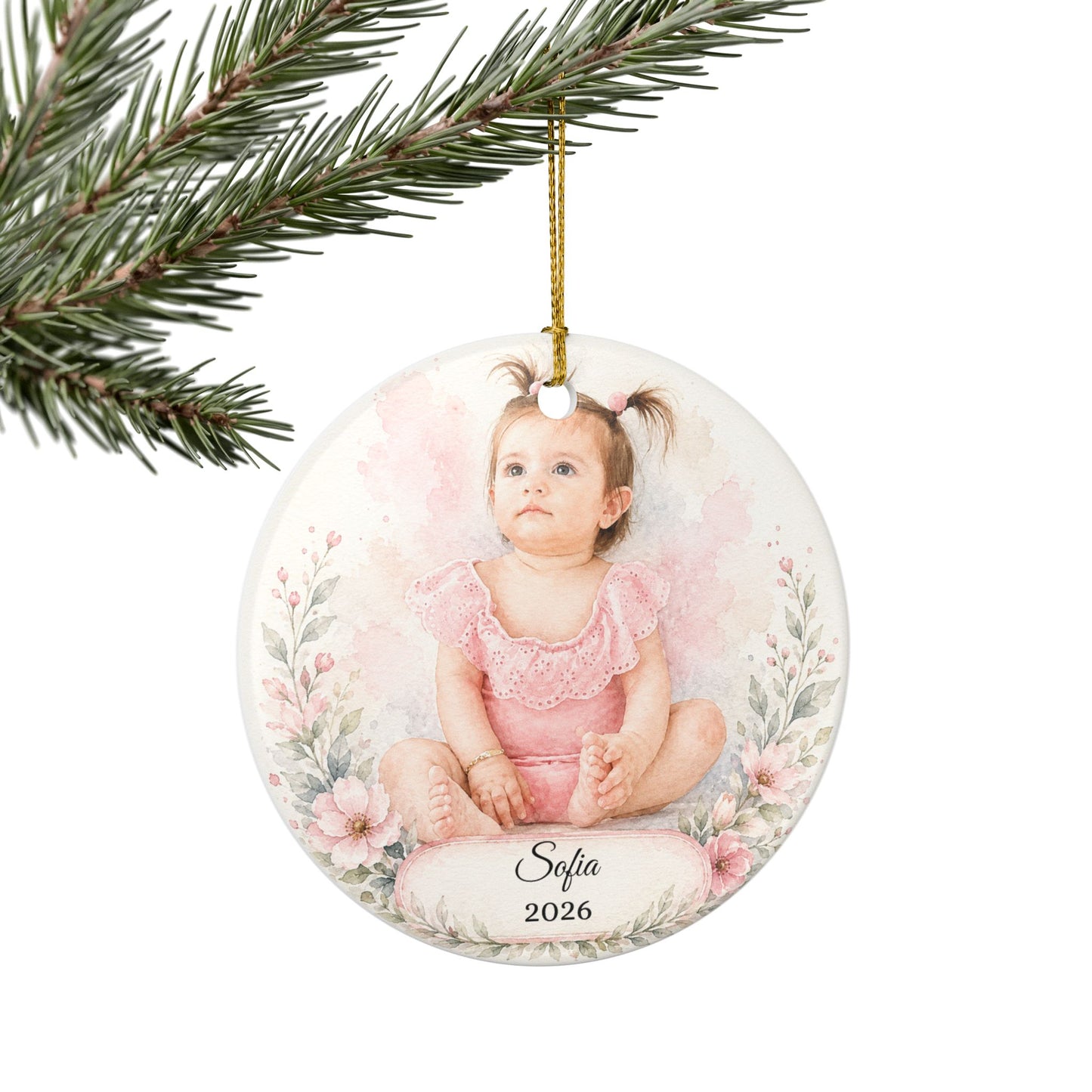 Personalized Baby Portrait Ornament ceramic keepsake | Photo Name Year