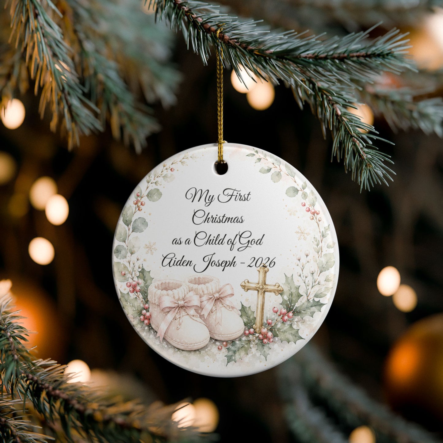 Baby's First Christmas Baptized Ornament, Child of God Personalized Keepsake with Name & Date, Ceramic Christening Christmas Gift 2026