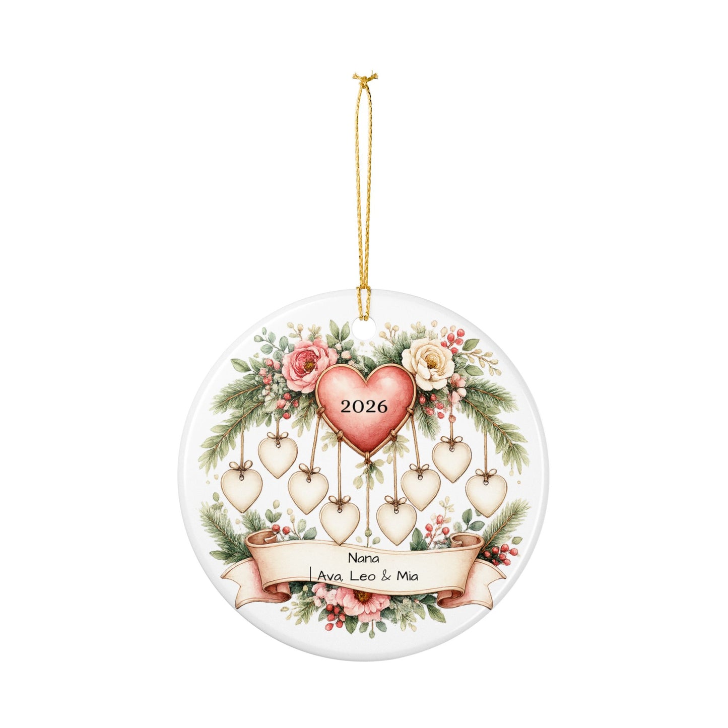 Nana Christmas Ornament Personalized with Grandkids Names, Ceramic Keepsake, Gift for Nana from Grandkids 2026