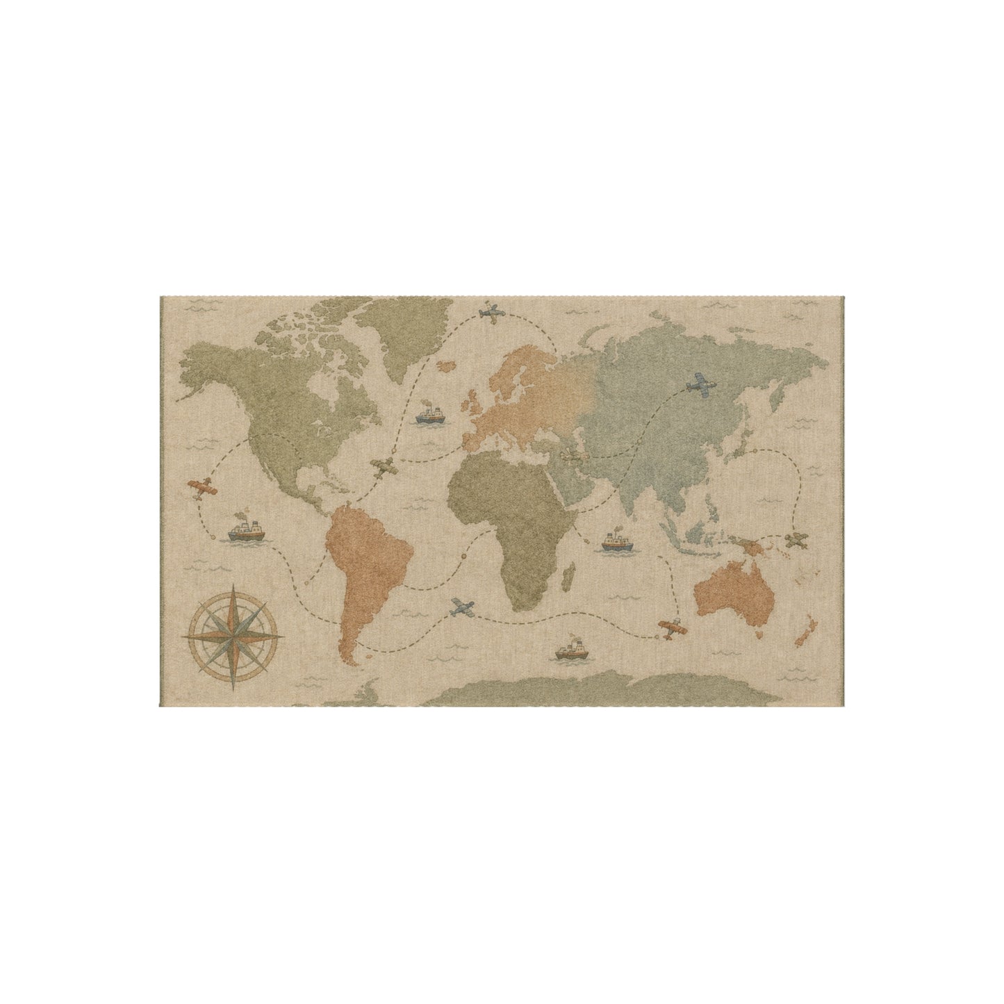 Vintage World Map Outdoor Rug | Nautical Compass, Ships, Travel Accent