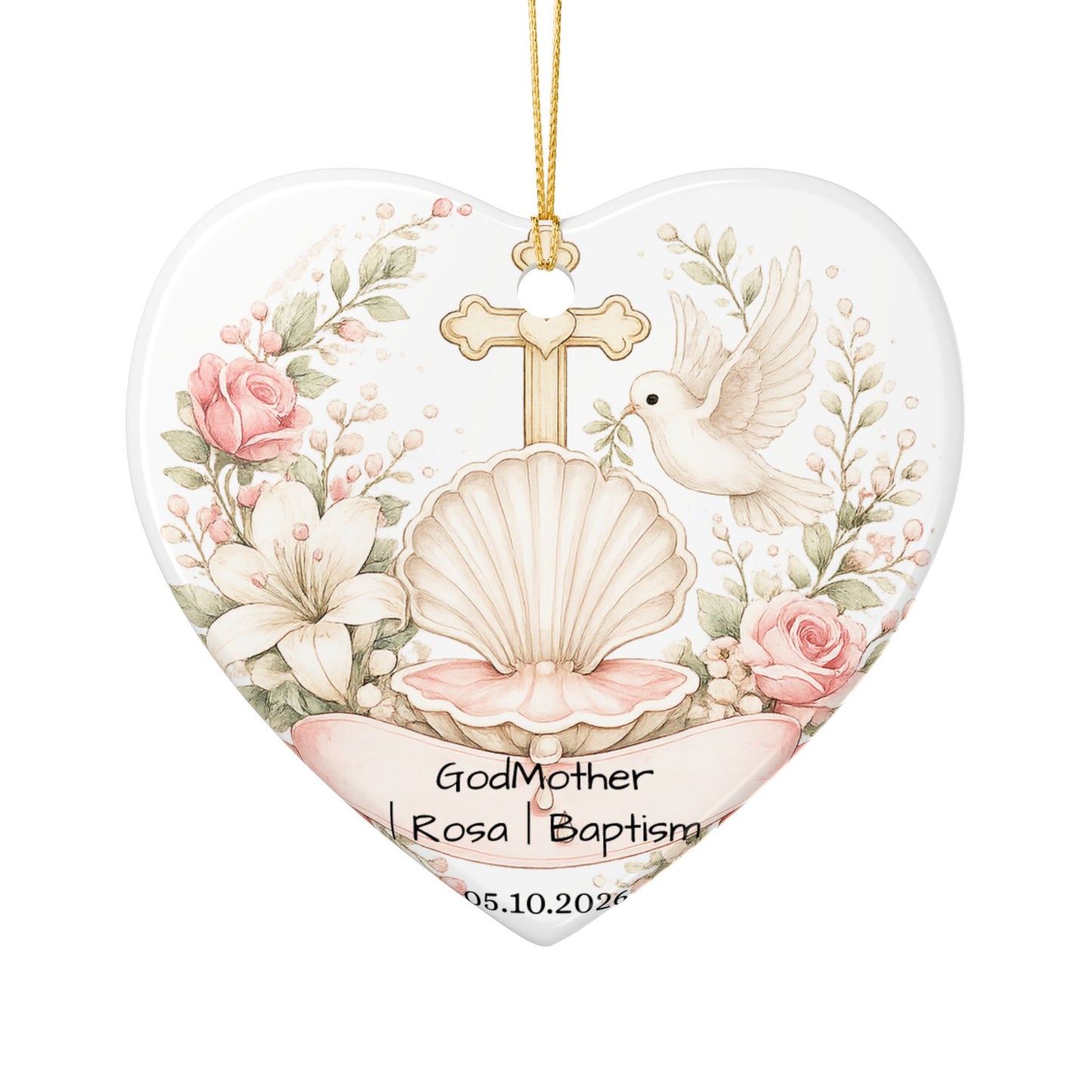 Baptism Godmother Ornament Personalized, Ceramic Christening Keepsake with Name Date, Godmother Baptism Gift 2026