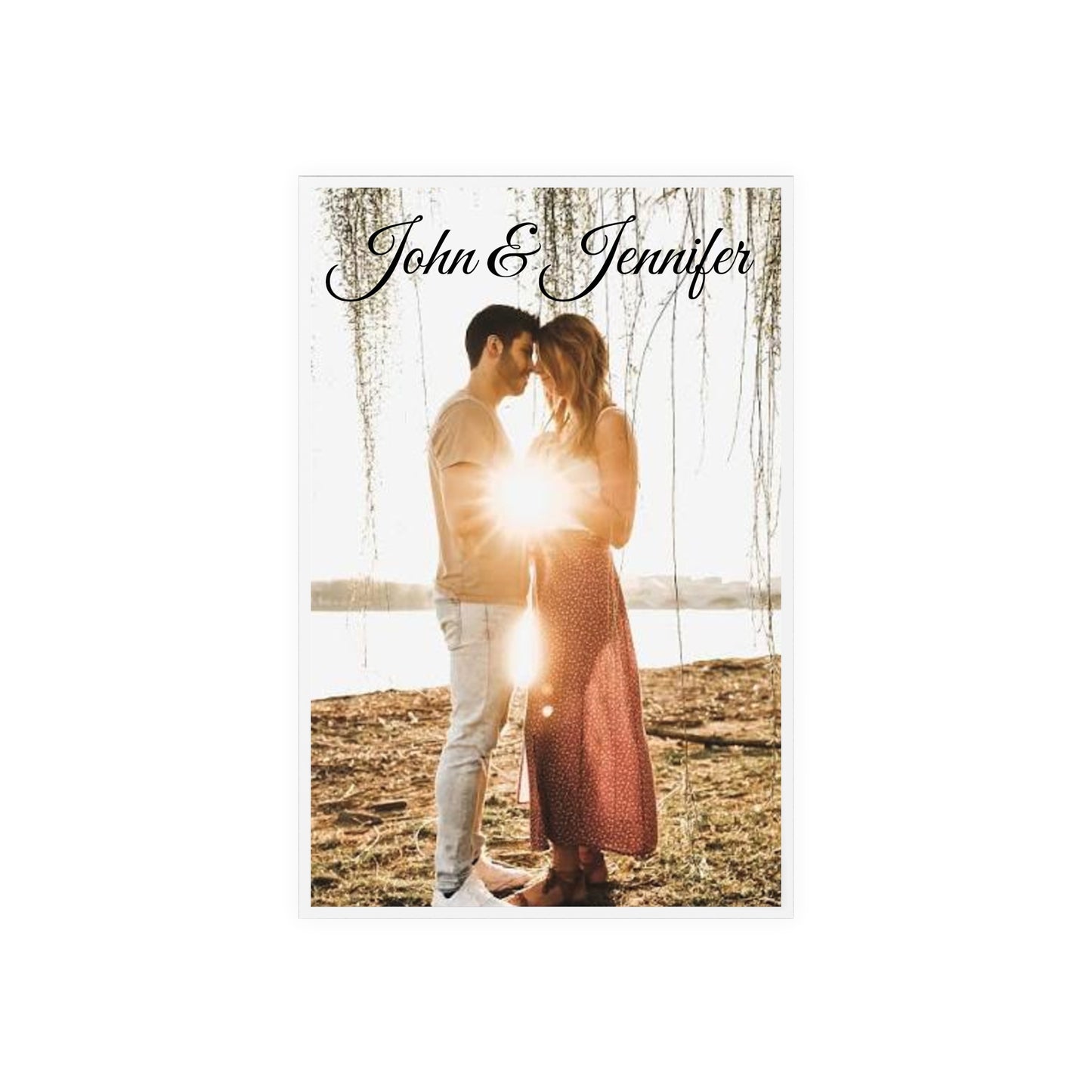 Personalized Couples Photo Acrylic Sign with Wooden Stand | Custom Name Display