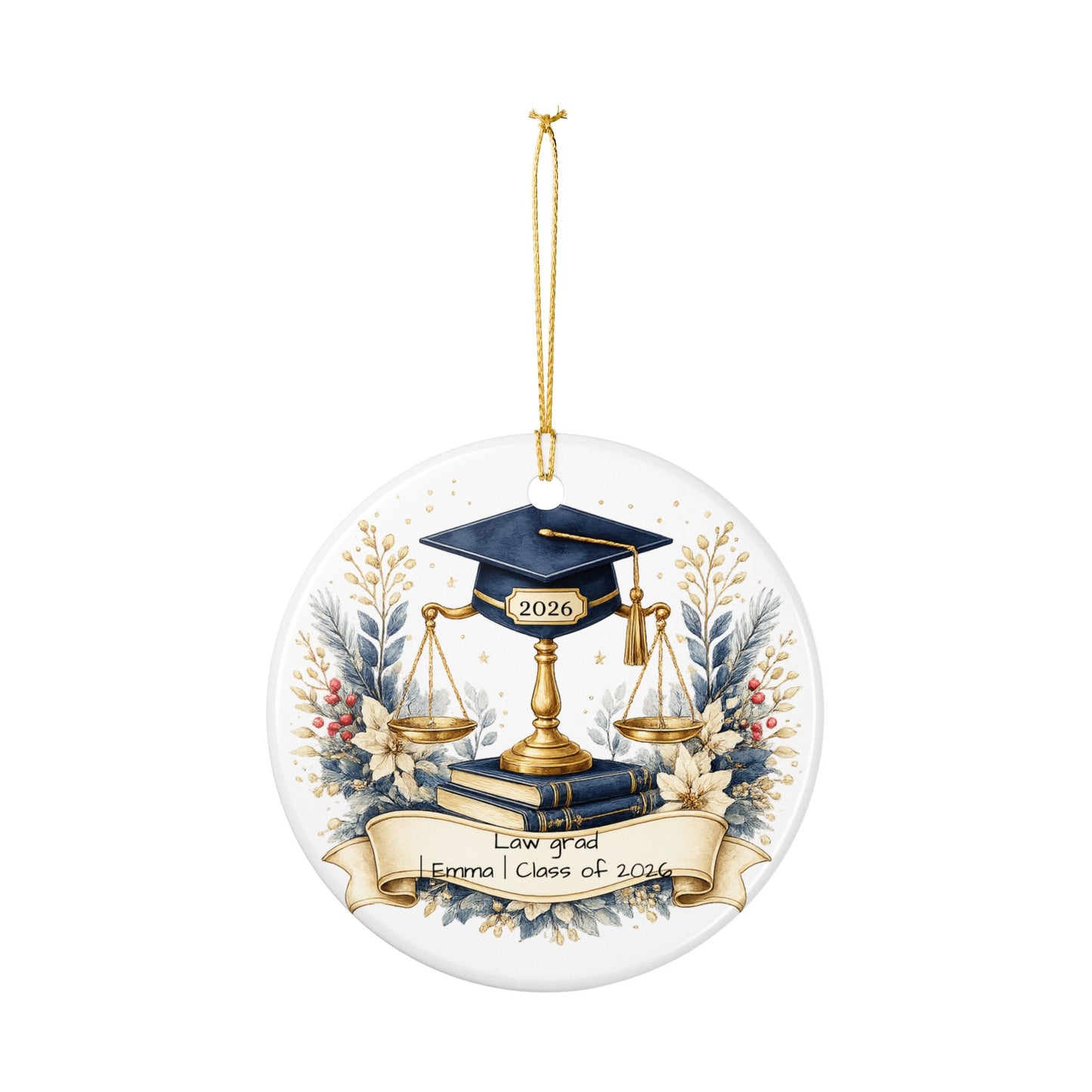 Law School Graduate Ornament 2026 Personalized, Ceramic Keepsake with Name, Law Grad Gift, Future Attorney Gift