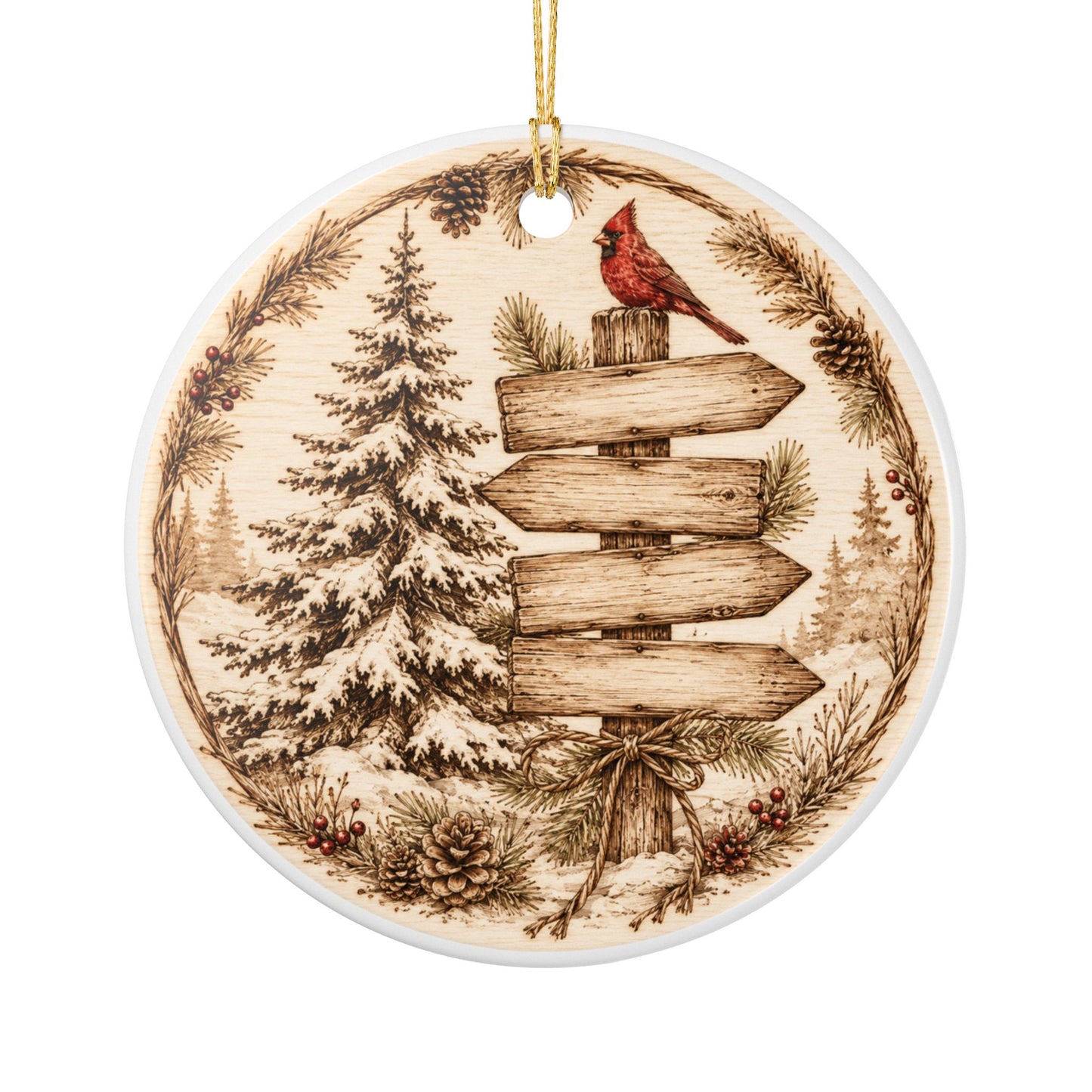 Woodland Cardinal Family Name Ornament, Ceramic Heart Ornament | Personalized Christmas Decor