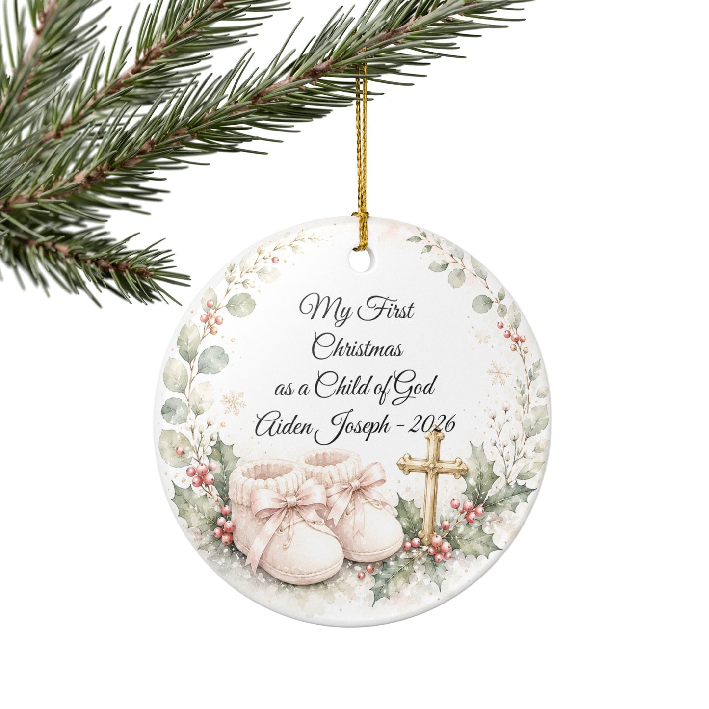 Baby's First Christmas Baptized Ornament, Child of God Personalized Keepsake with Name & Date, Ceramic Christening Christmas Gift 2026