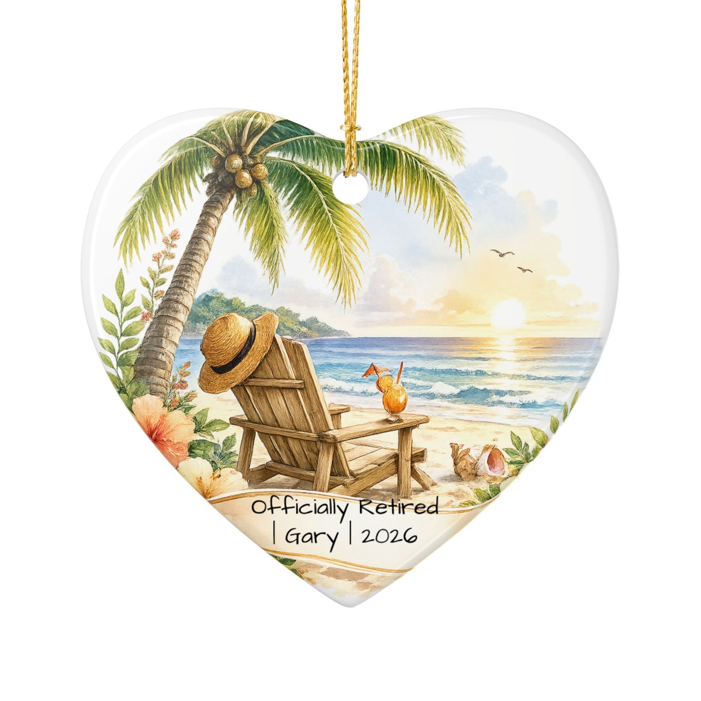 Retirement Christmas Ornament 2026 Personalized with Name, Beach Ceramic Keepsake, Officially Retired Gift, Coworker