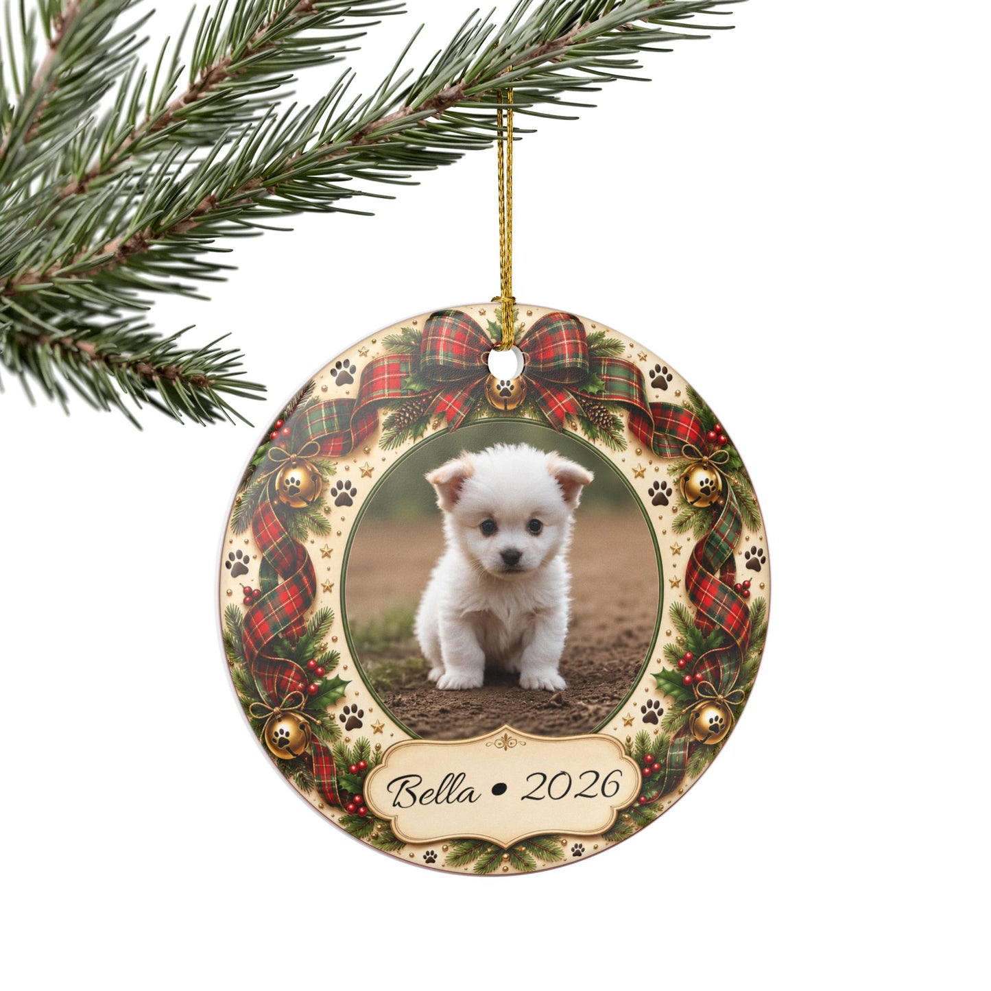 Personalized Puppy Photo 2026 Ceramic Ornament | Christmas Pet Keepsake
