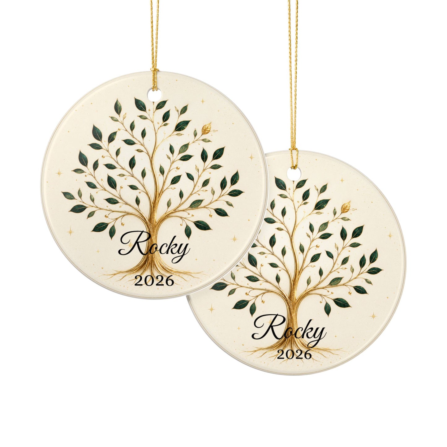 Gold Olive Tree with Name & Year Ceramic Ornament | Heart Ornament