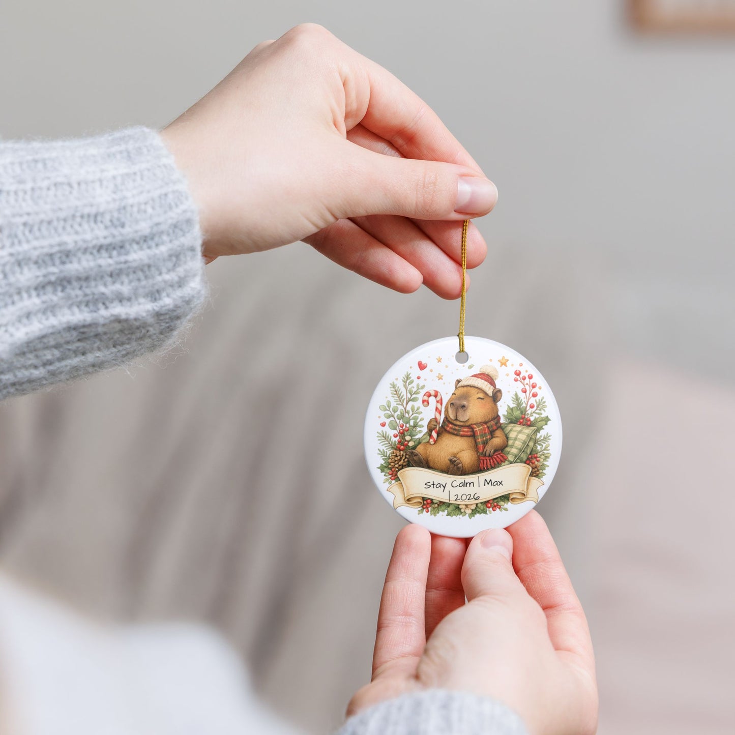 Funny Capybara Christmas Ornament Personalized with Name, Cute Ceramic Keepsake, Stay Calm Capybara Gift 2026