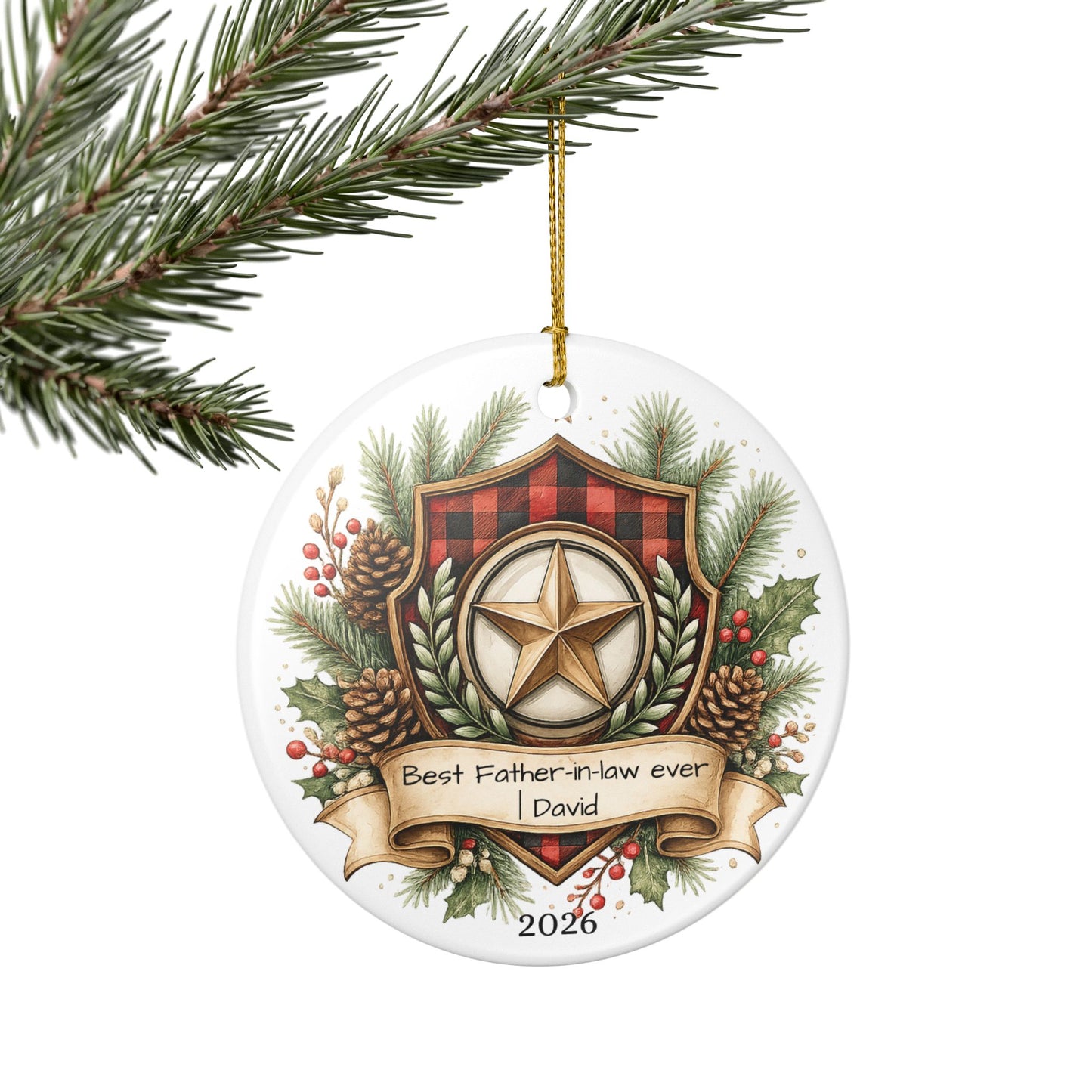 Best Father in Law Christmas Ornament Personalized, Ceramic Keepsake with Name, Gift from Son Daughter in Law 2026