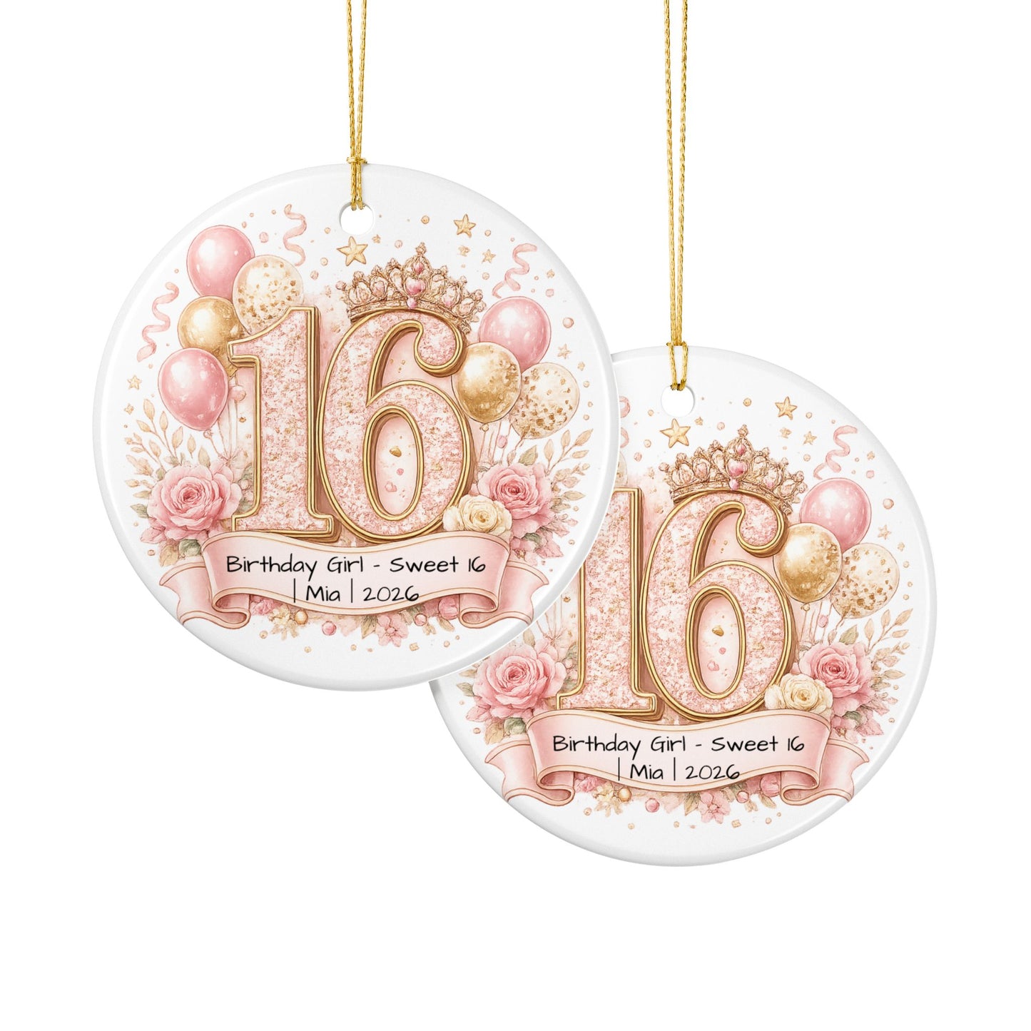 Sweet 16 Birthday Girl Ornament Personalized with Name Year, Ceramic Keepsake, 16th Birthday Gift for Her 2026