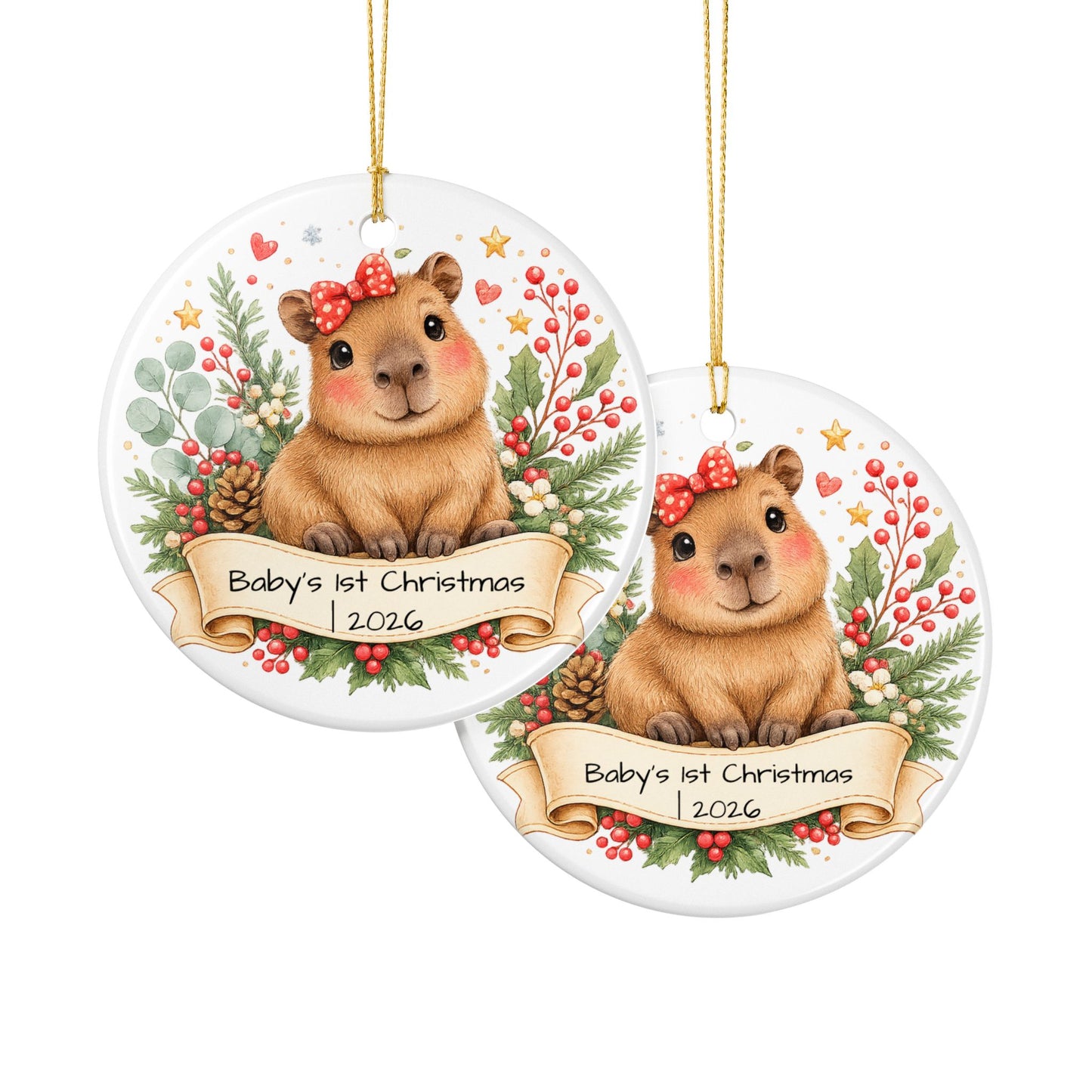Baby Capybara Christmas Ornament Personalized with Name, Cute Ceramic Keepsake, Kids Capybara Lover Gift 2026
