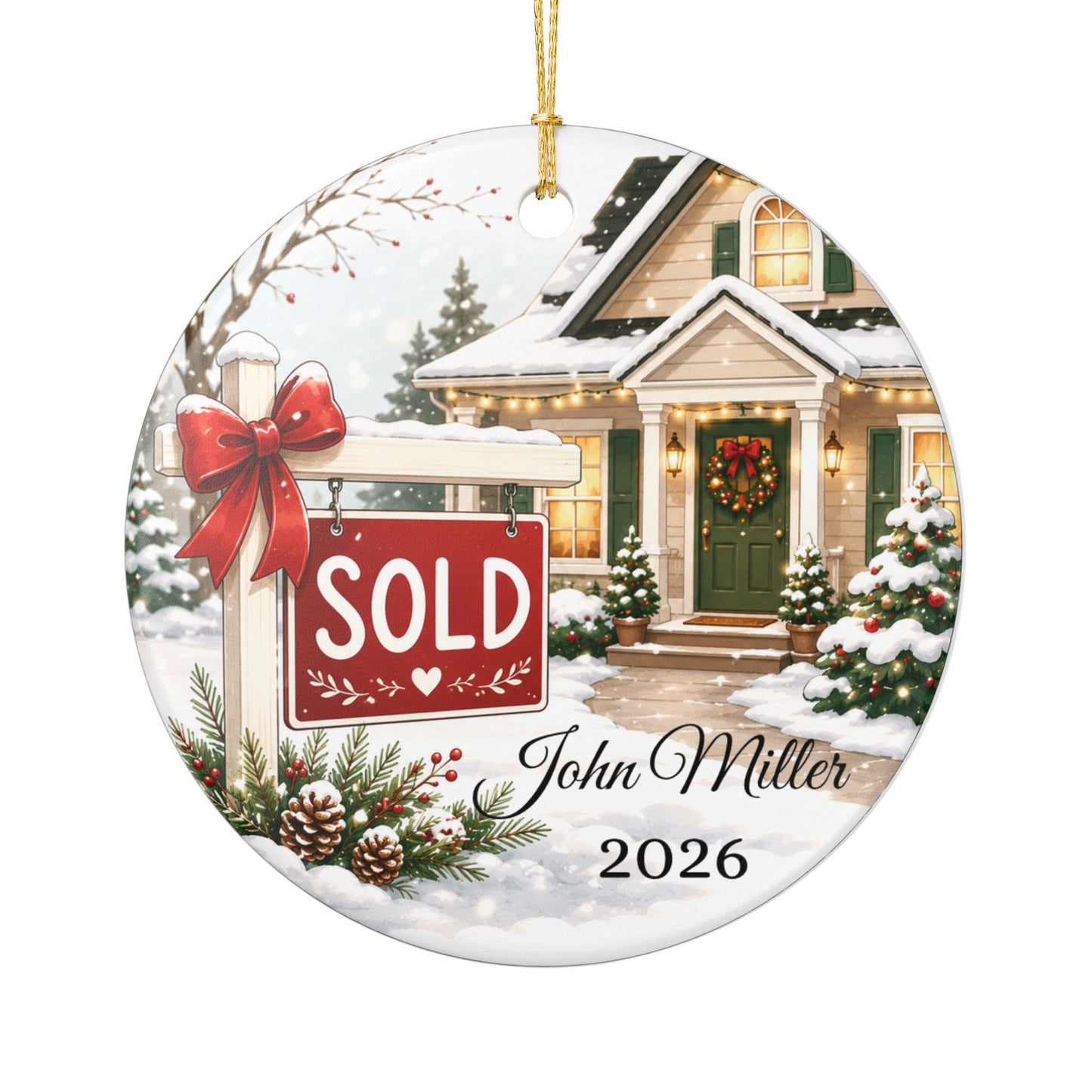 Sold Sign House Ornament | Ceramic Heart Christmas Real Estate Closing