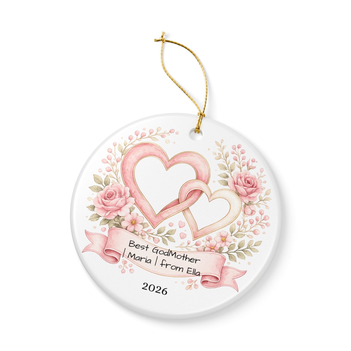 Godmother Christmas Ornament Personalized, Ceramic Keepsake with Name, Gift for Godmother from Godchild 2026