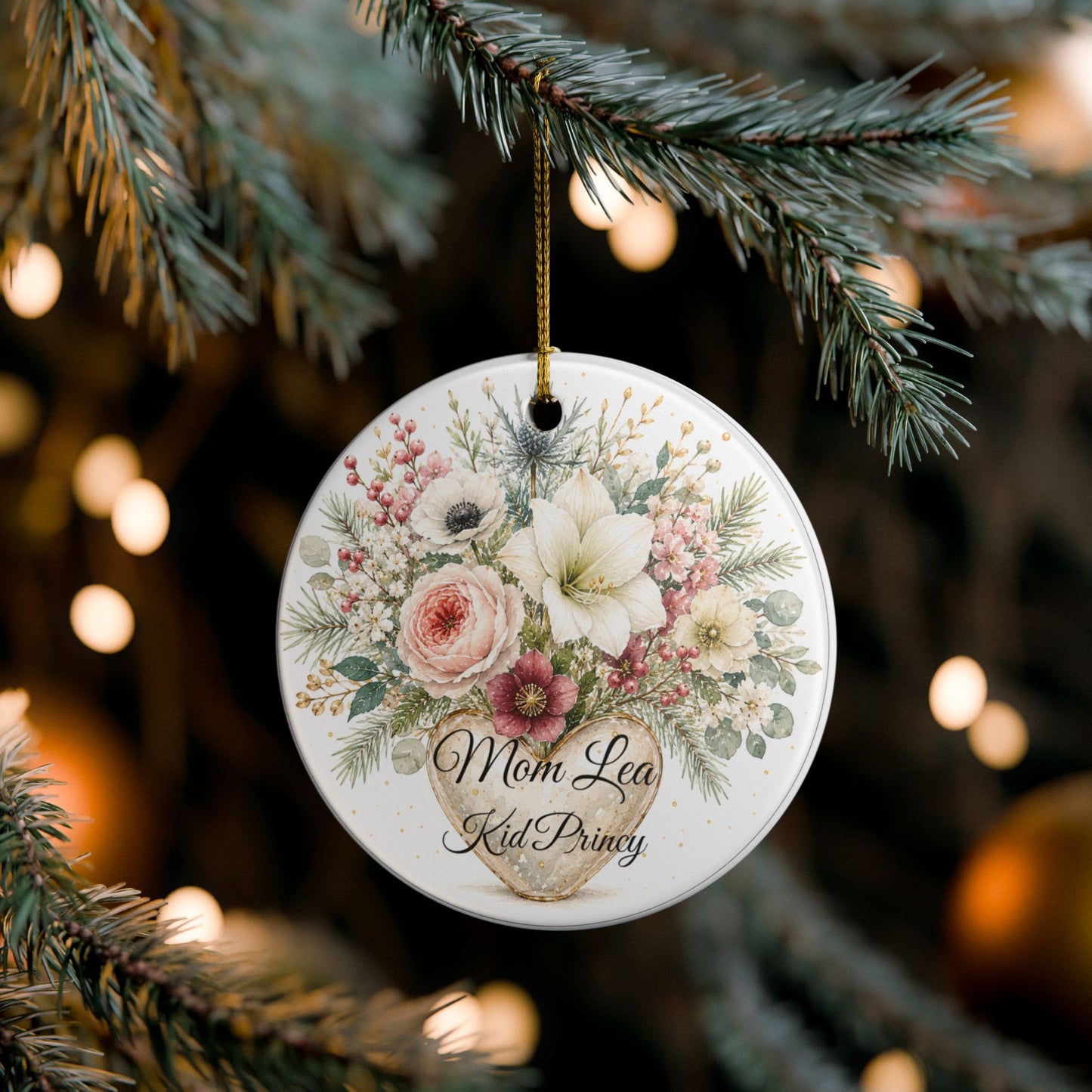 Floral Bouquet Heart Ornament | Ceramic Ornament