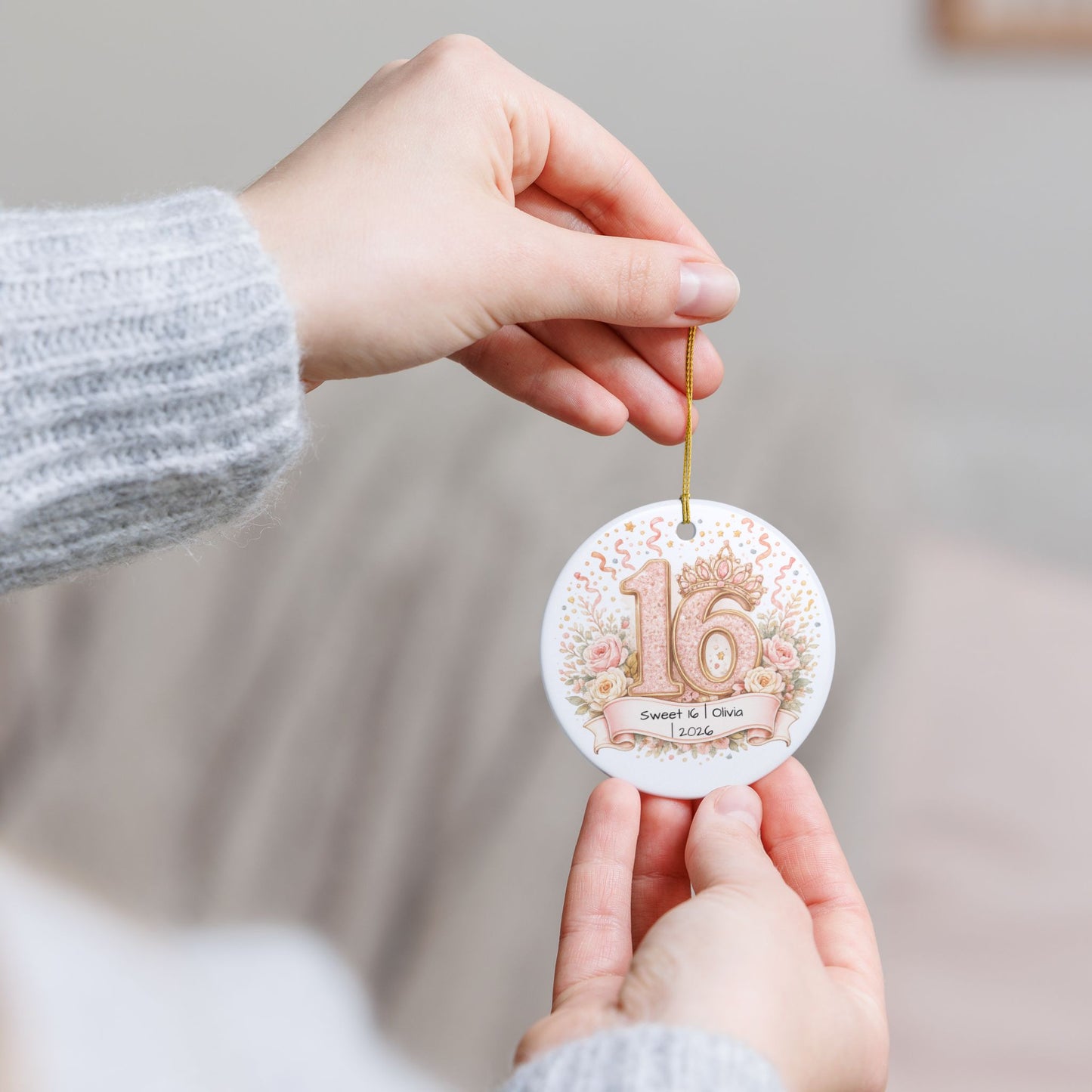 Sweet 16 Christmas Ornament Personalized with Name Year, Ceramic Birthday Keepsake, 16th Birthday Gift for Teen Girl