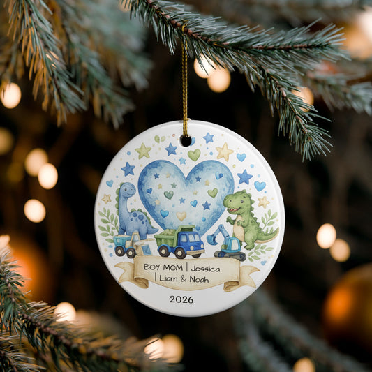 Boy Mom Christmas Ornament Personalized with Names, Ceramic Keepsake, Boy Mom Gift, Mother of Boys Gift 2026