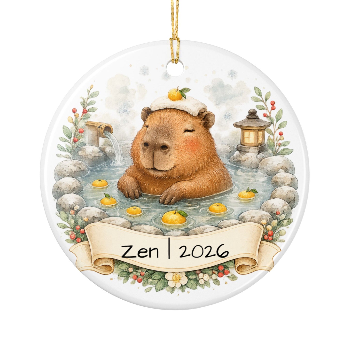 Capybara Hot Spring Christmas Ornament Personalized, Cute Ceramic Keepsake with Name, Relaxing Capybara Gift 2026