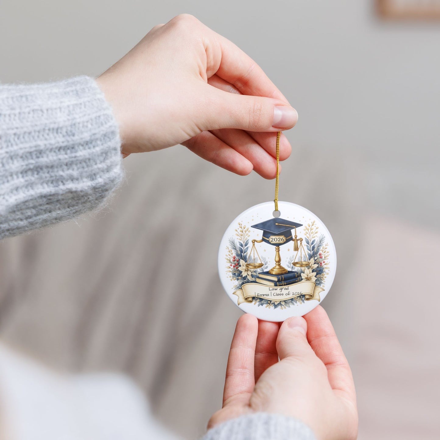 Law School Graduate Ornament 2026 Personalized, Ceramic Keepsake with Name, Law Grad Gift, Future Attorney Gift