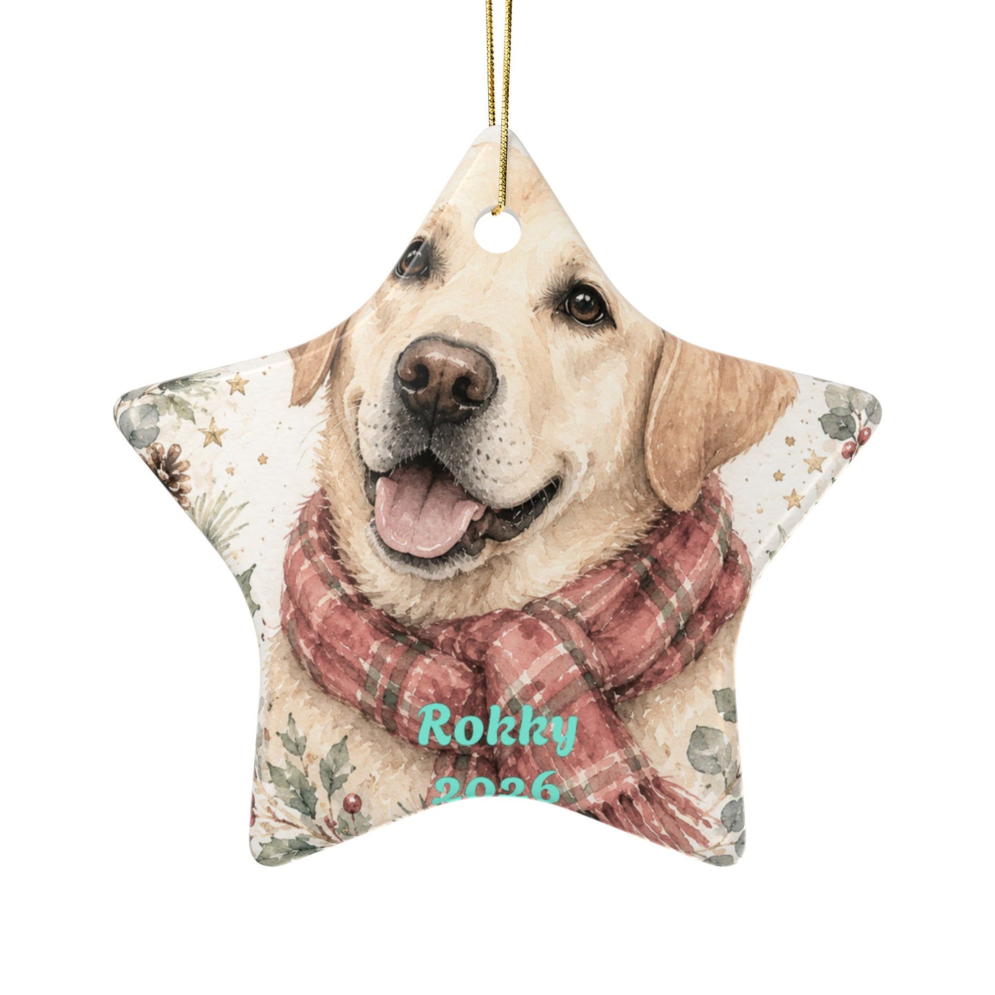Yellow Labrador Portrait Ceramic Ornament | Personalized Pet Christmas Decoration