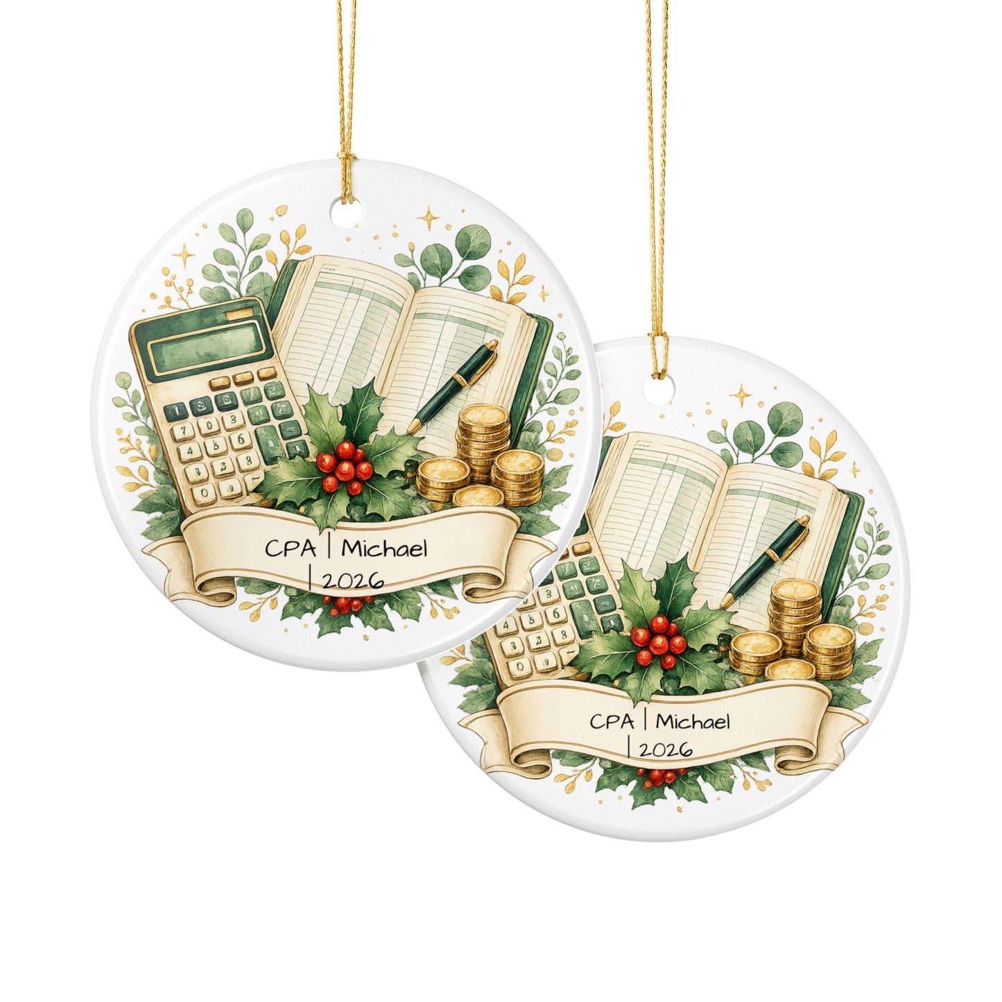 CPA Christmas Ornament Personalized with Name, Ceramic Keepsake, Accountant Gift, Certified Public Accountant Gift 2026