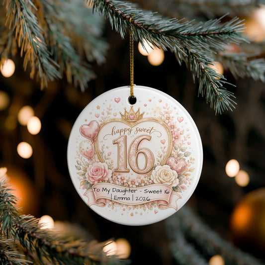 Sweet 16 Daughter Christmas Ornament Personalized with Name Year, Ceramic Keepsake, 16th Birthday Gift from Mom 2026