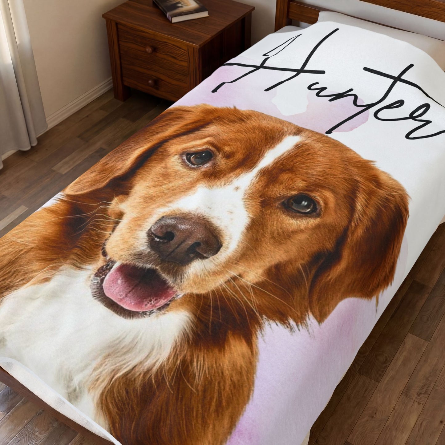 Personalized Dog Portrait Velveteen Plush Blanket | Custom Name Pet Blanket