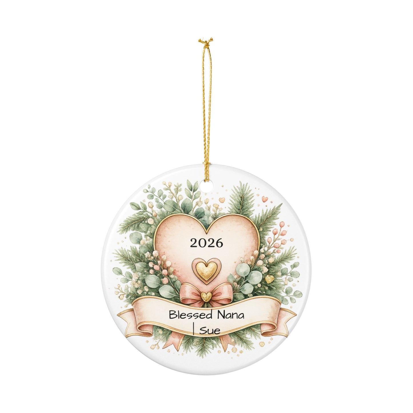 Blessed Nana Christmas Ornament Personalized with Name, Floral Ceramic Keepsake, Gift for Nana Grandma 2026