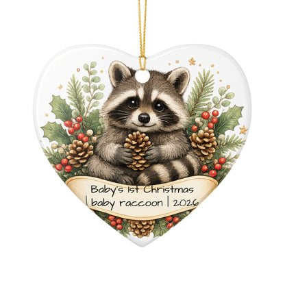 Baby Raccoon Christmas Ornament Personalized with Name, Cute Woodland Ceramic Keepsake, Kids Raccoon Gift 2026