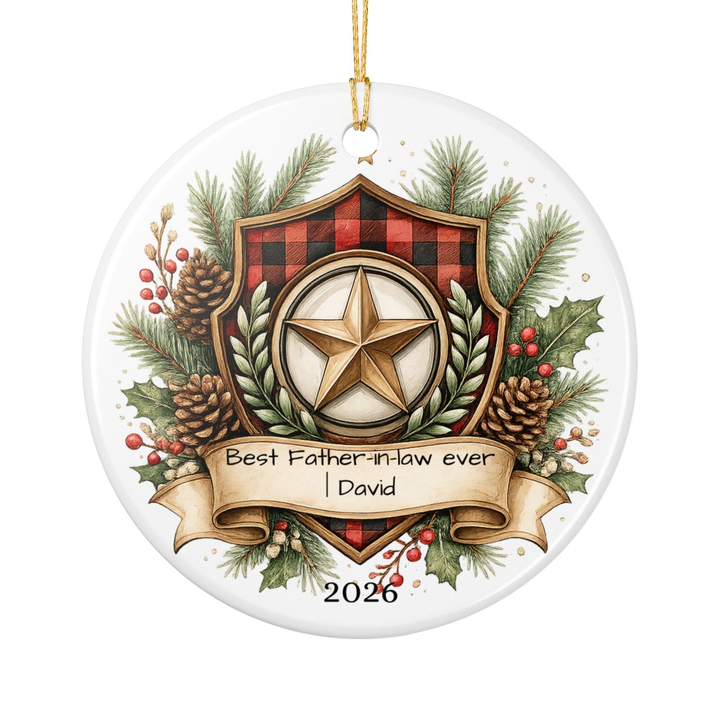 Best Father in Law Christmas Ornament Personalized, Ceramic Keepsake with Name, Gift from Son Daughter in Law 2026