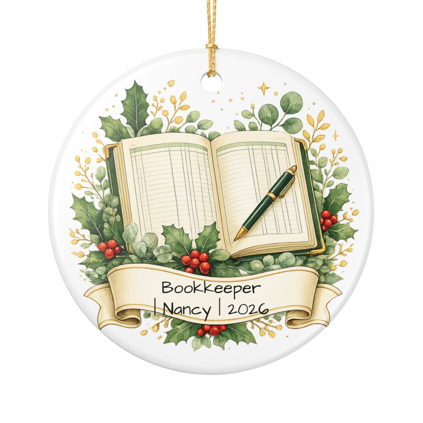 Bookkeeper Christmas Ornament Personalized with Name, Ceramic Keepsake, Bookkeeper Gift, Accounting Appreciation 2026