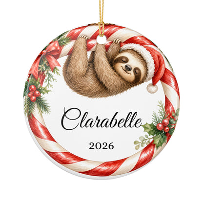 Baby First Christmas Ornament Personalized, Sloth Candy Cane Keepsake with Name 2026, Funny New Baby Gift Ornament