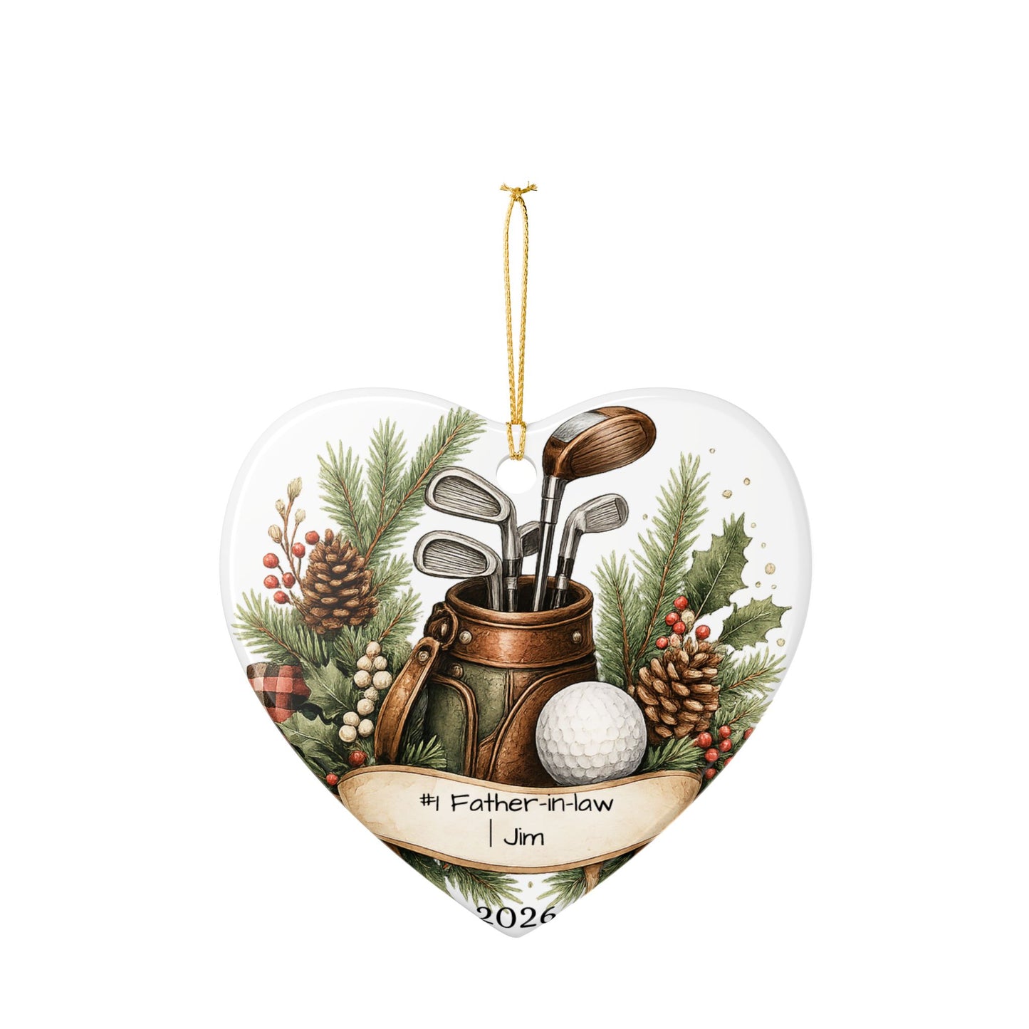 Golf Father in Law Ornament Personalized, Rustic Ceramic Keepsake with Name, Golfer FIL Christmas Gift 2026