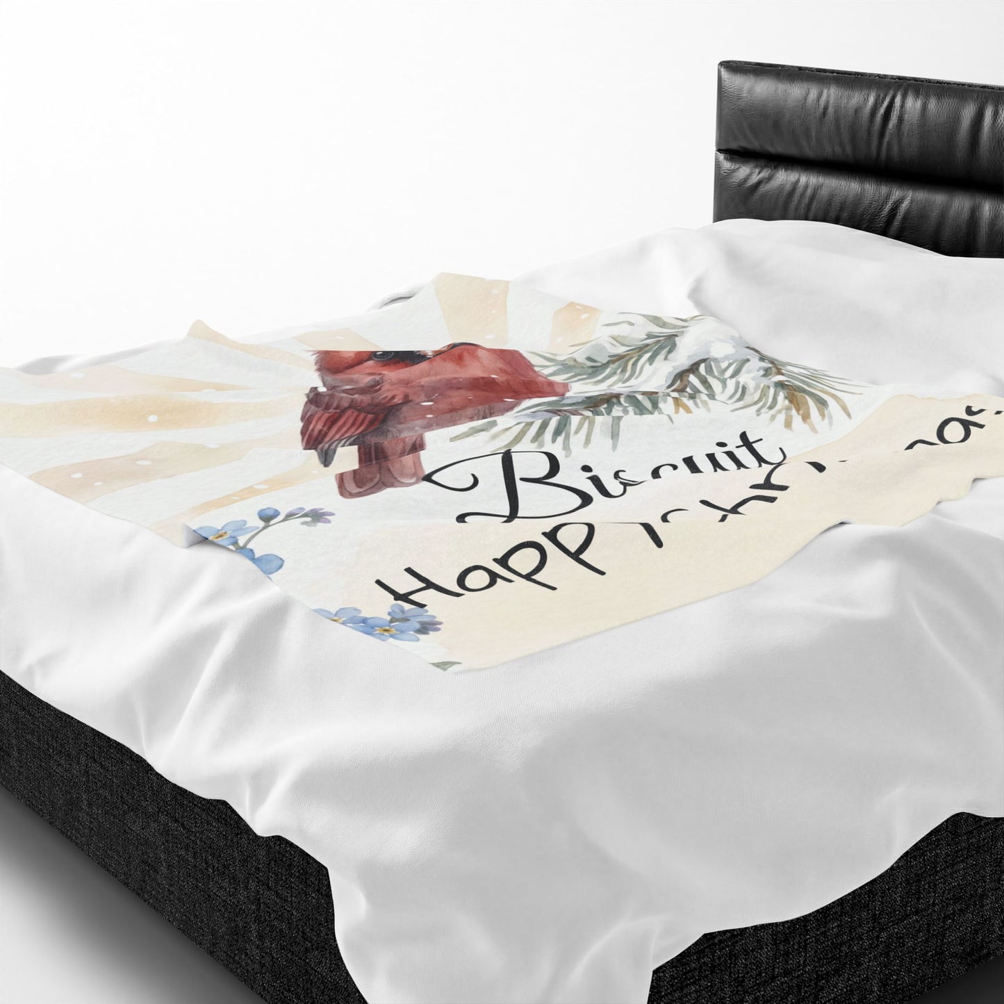 Copy of Bearded Man Portrait Velveteen Plush Blanket | Holiday Script "Happy Christmas"
