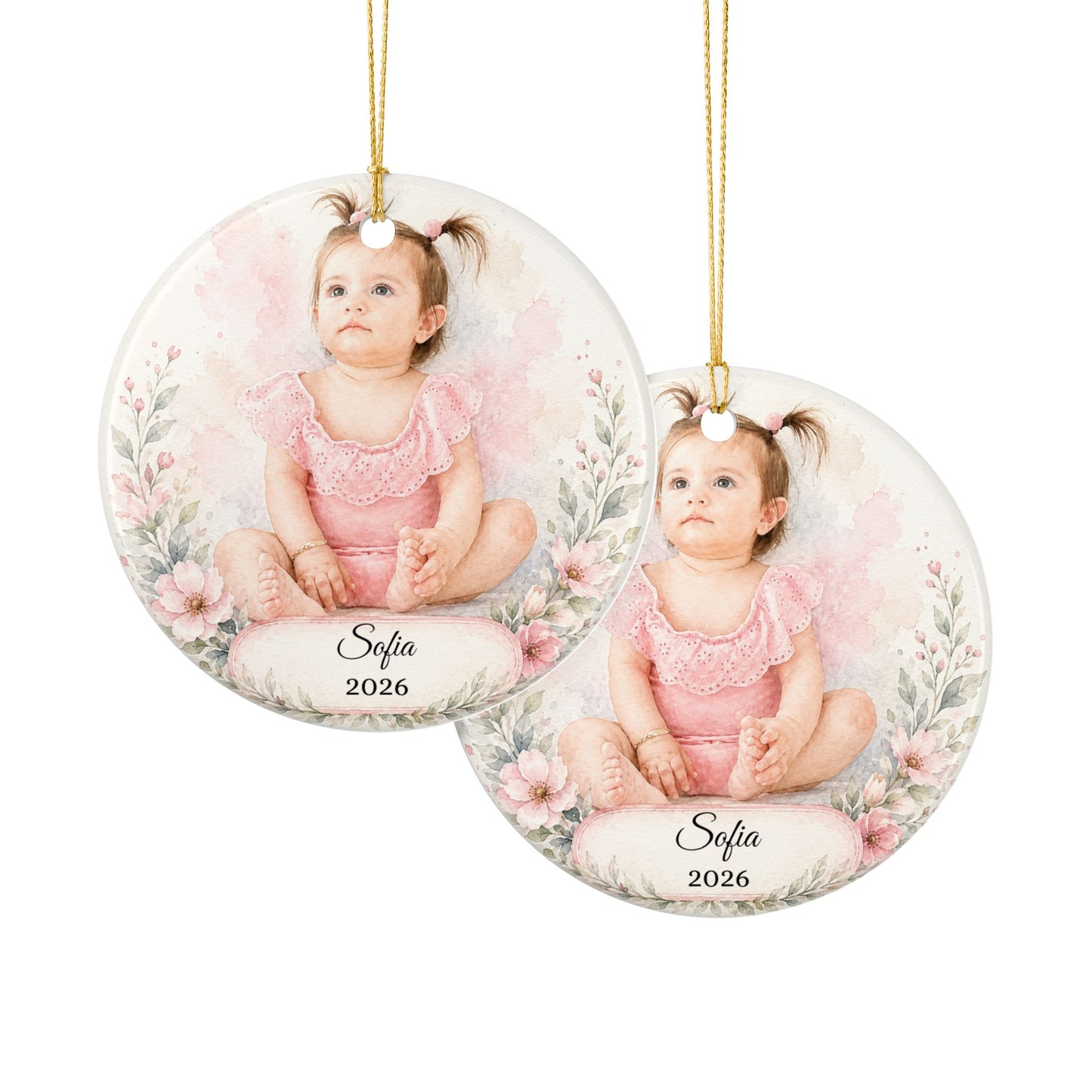Personalized Baby Portrait Ornament ceramic keepsake | Photo Name Year