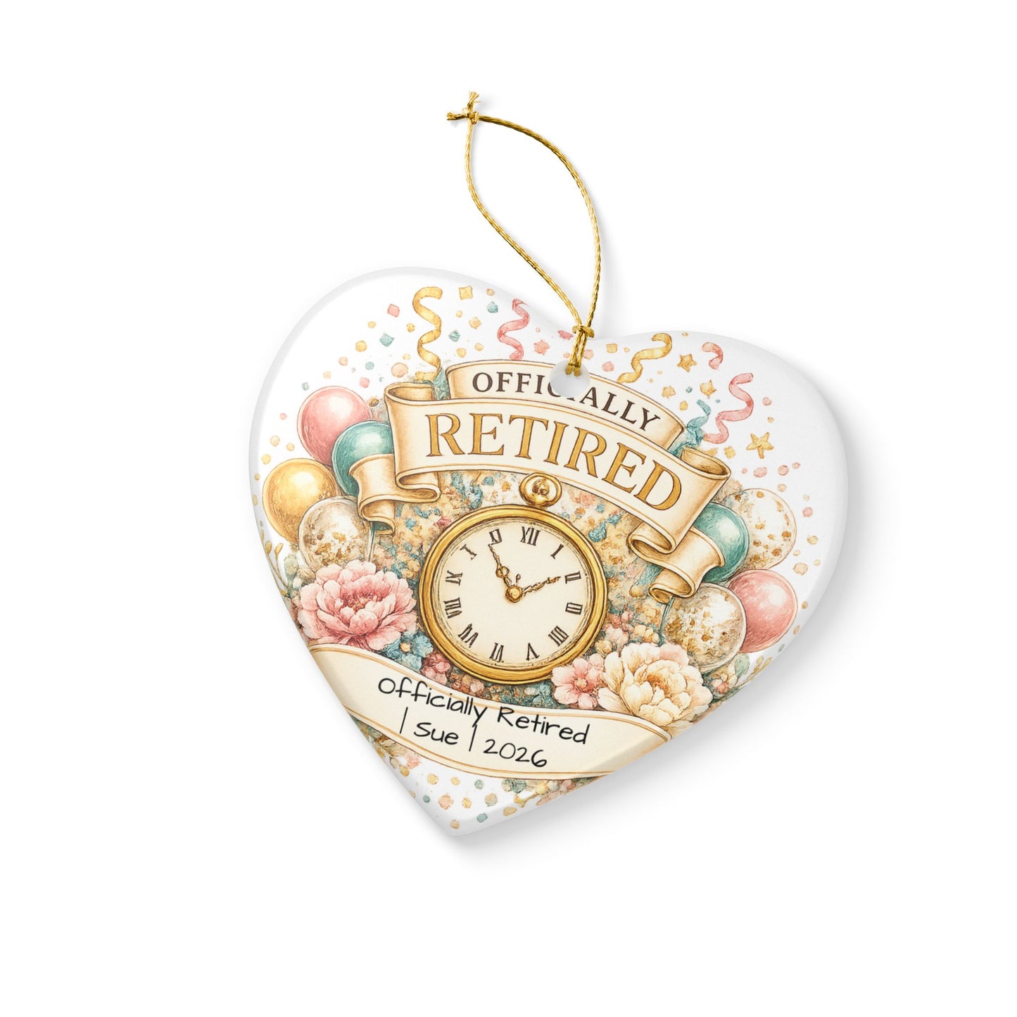 Officially Retired Christmas Ornament 2026 Personalized with Name, Ceramic Keepsake, Retirement Gift for Coworker