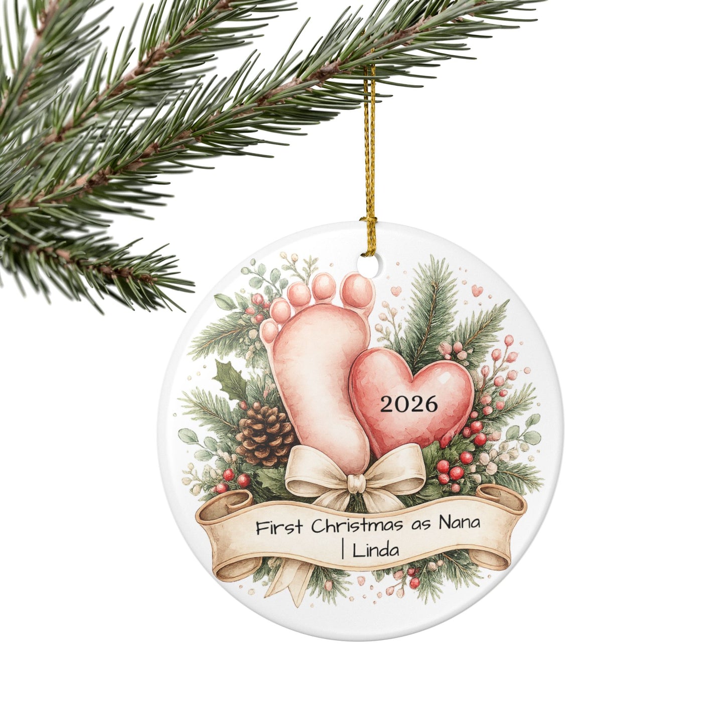 First Christmas as Nana Ornament 2026 Personalized, New Grandma Ceramic Keepsake, New Nana Gift, Pregnancy Reveal