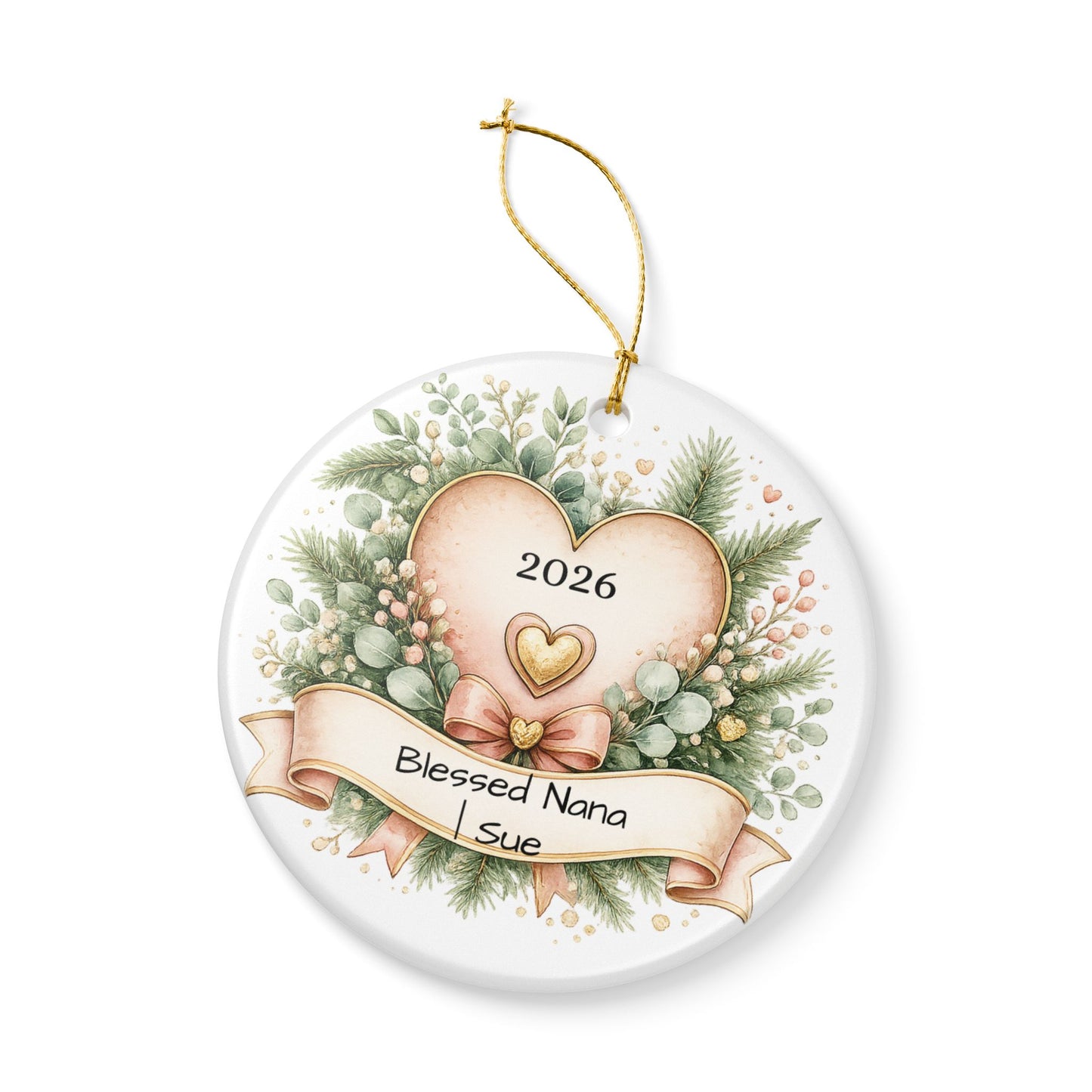 Blessed Nana Christmas Ornament Personalized with Name, Floral Ceramic Keepsake, Gift for Nana Grandma 2026