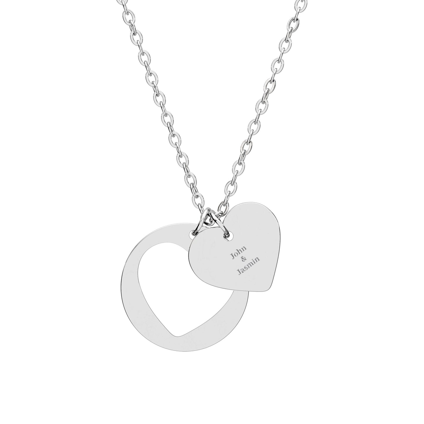 Engraved Heart Pendant Necklace | Cutout Ring Accent, Silver or Rose Gold