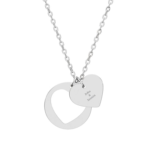 Engraved Heart Pendant Necklace | Cutout Ring Accent, Silver or Rose Gold