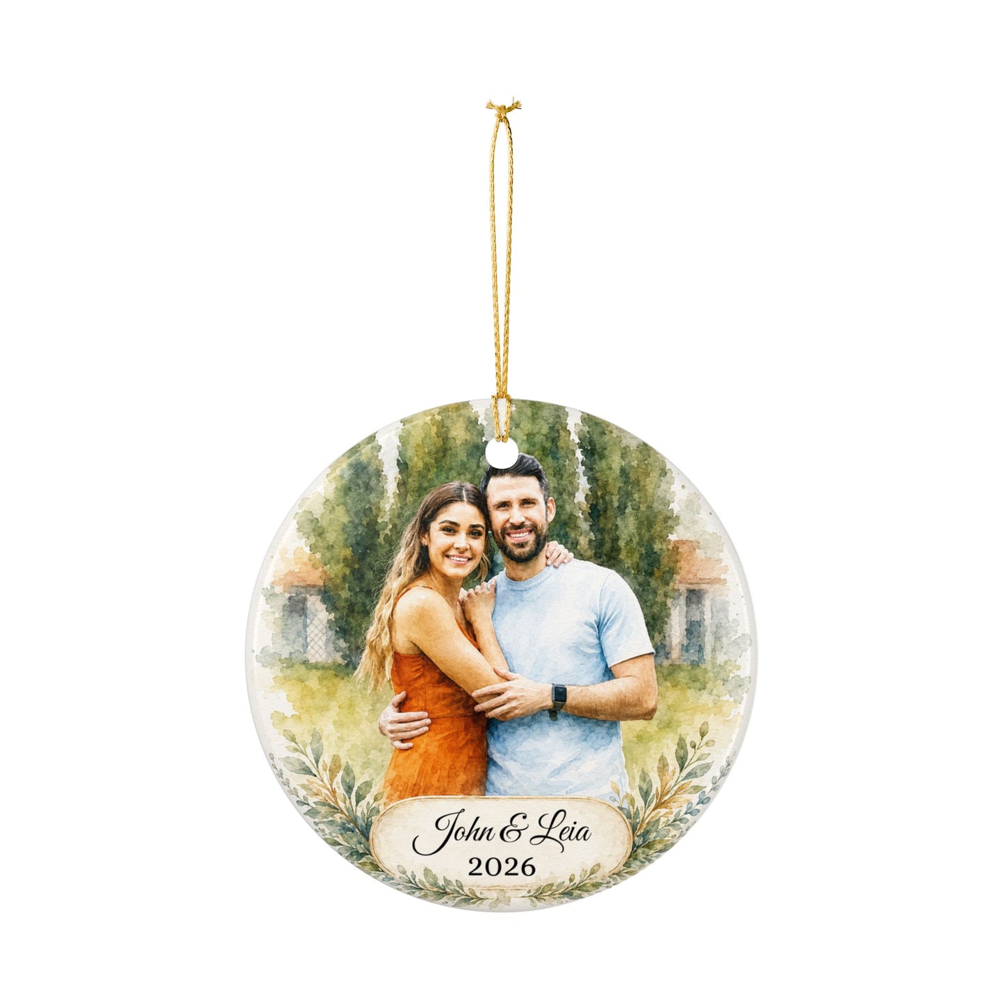 Personalized Couple Photo Ornament Ceramic Ornament | Custom Name & Year