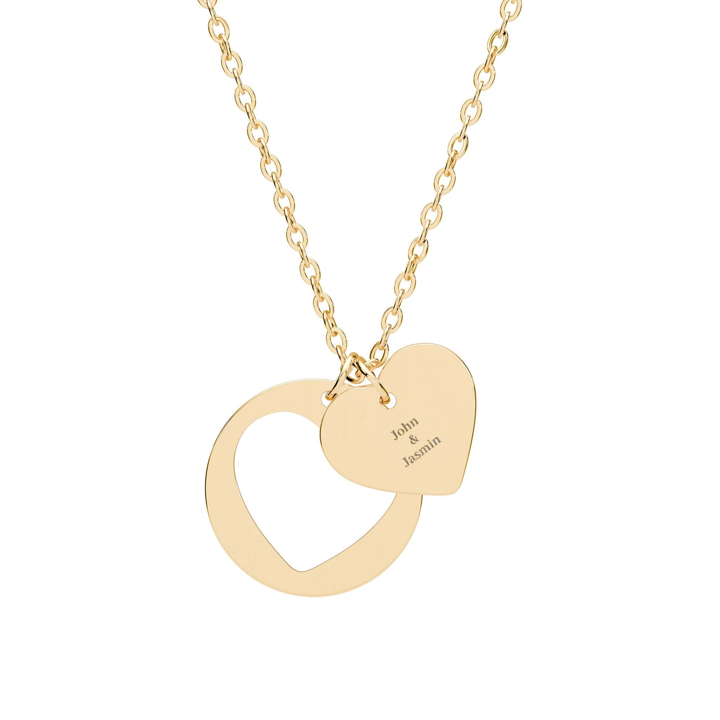 Engraved Heart Pendant Necklace | Cutout Ring Accent, Silver or Rose Gold