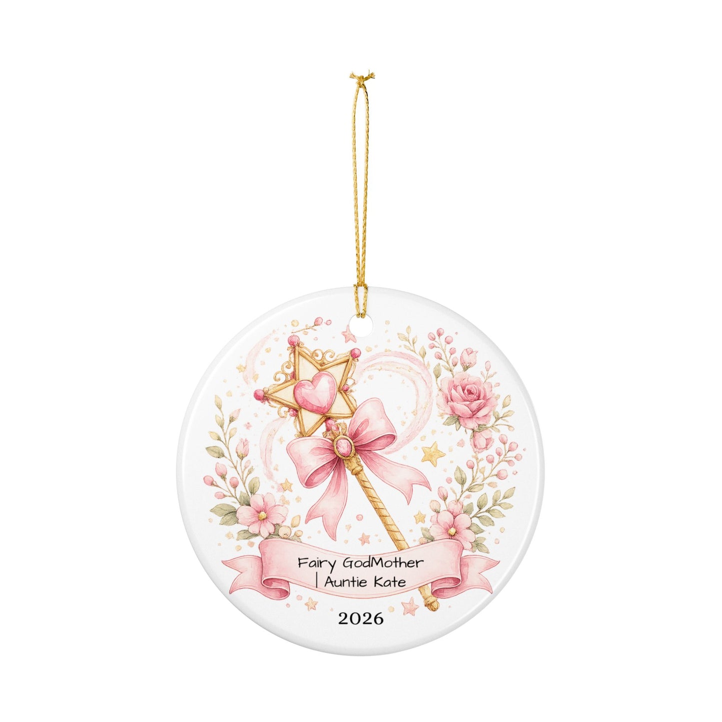 Fairy Godmother Christmas Ornament Personalized, Cute Ceramic Keepsake with Name, Whimsical Godmother Gift 2026