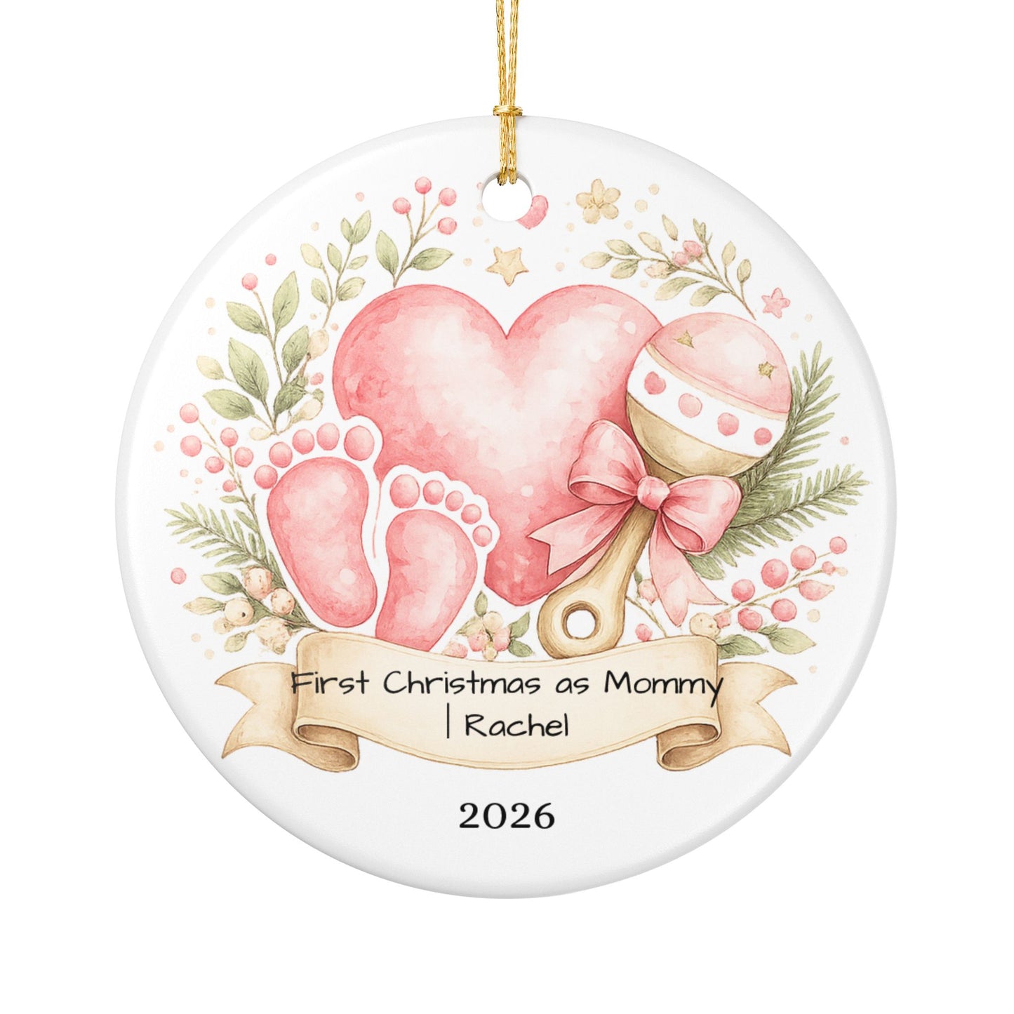 First Christmas as Mom Ornament 2026 Personalized, New Mom Ceramic Keepsake with Name, New Mom Gift, Baby Shower Gift
